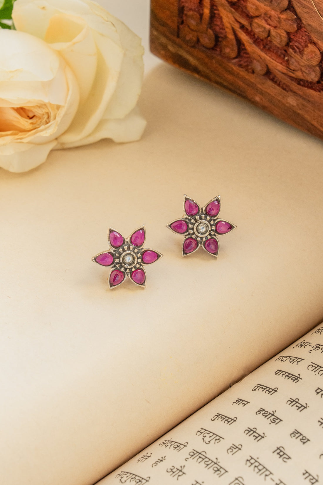 Riwaayat Phool Oxidised Silver Earrings