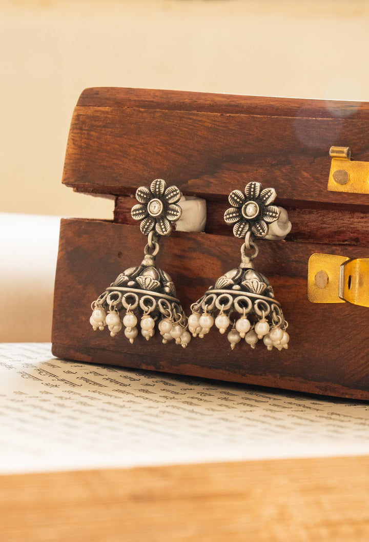 Shining Sutra Silver Oxidised Jhumki