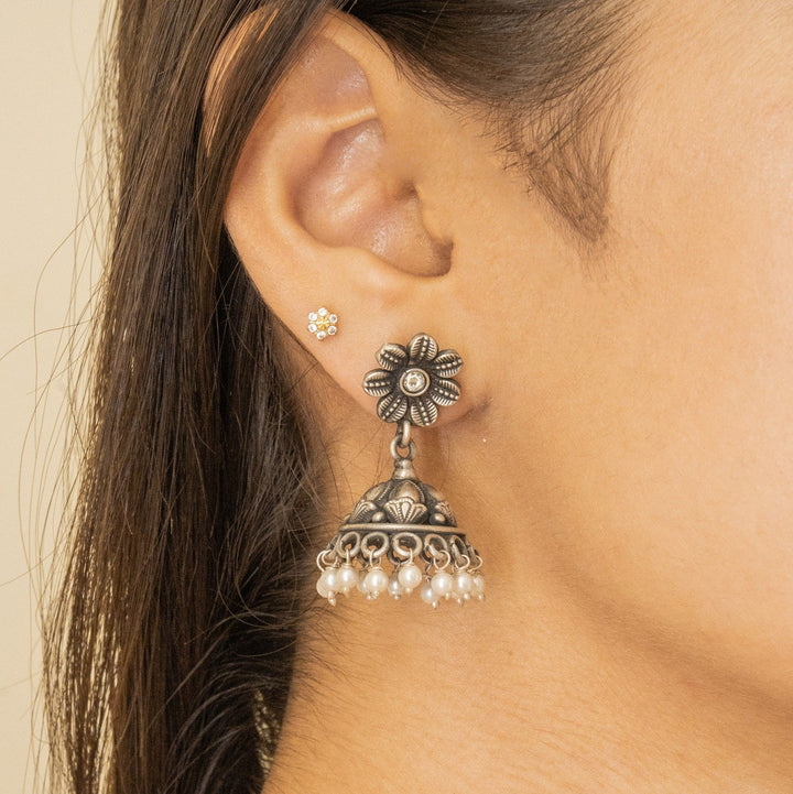 Shining Sutra Silver Oxidised Jhumki