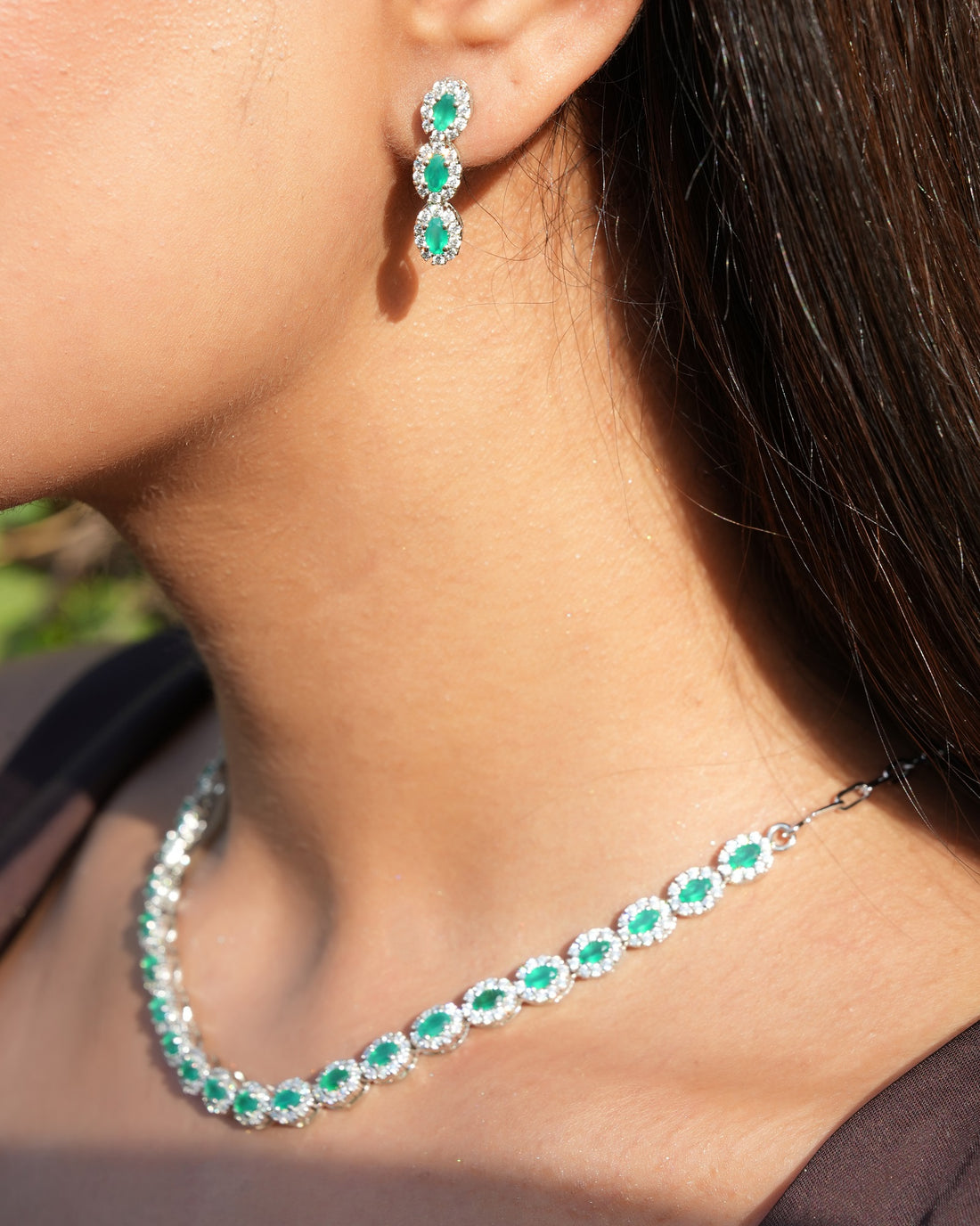 Serenity Green Onyx Sterling Silver Necklace set