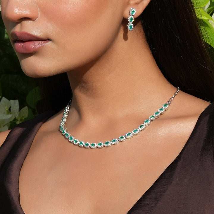 Serenity Green Onyx Sterling Silver Necklace set