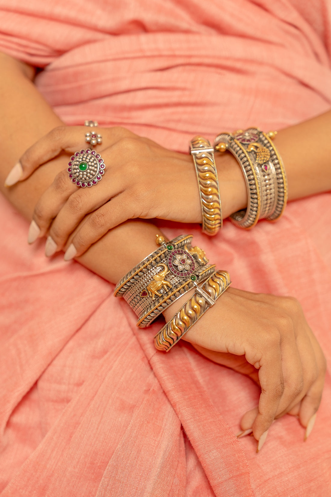 Pavitra Golden Touch Silver Bangle