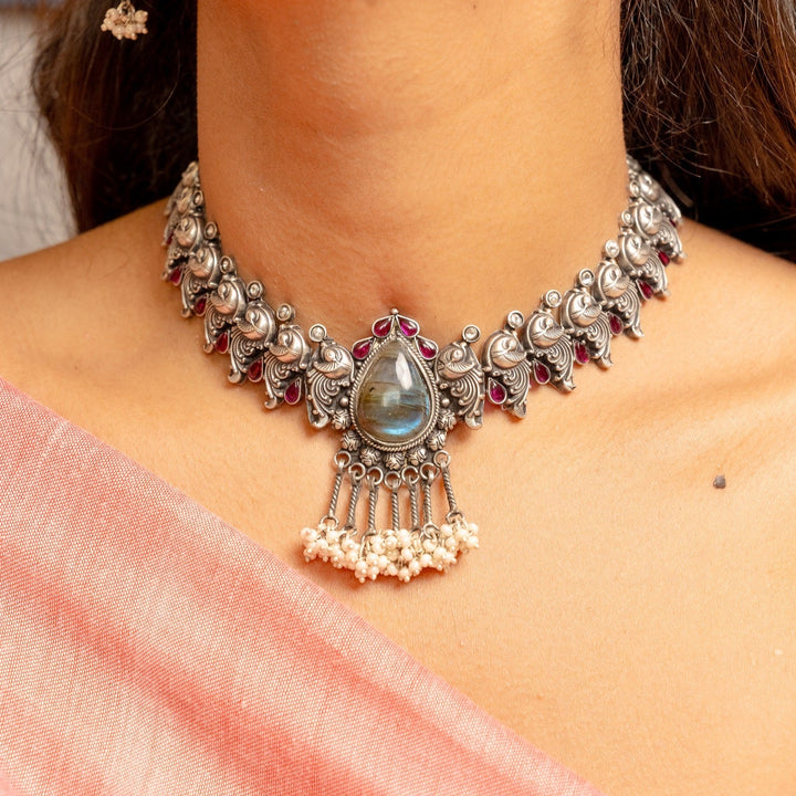 Amrapali Silver Oxidised Necklace Set