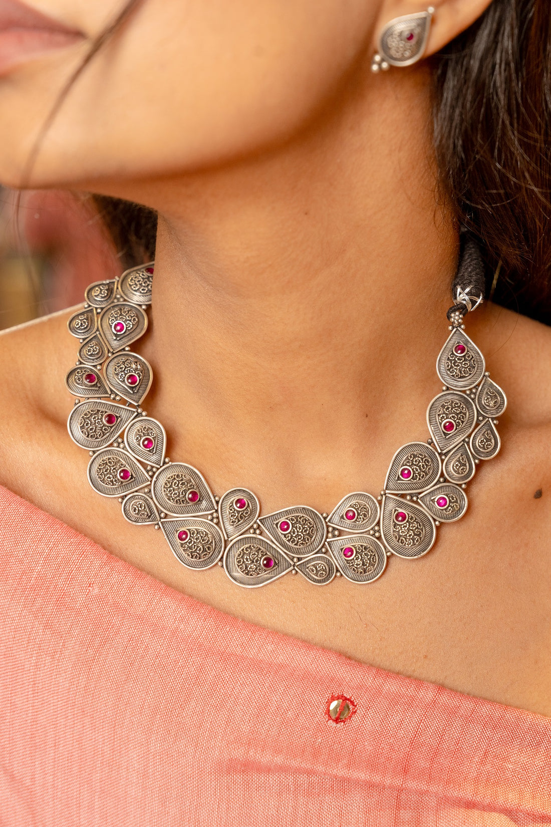 Avani Silver Oxidised Necklace Set