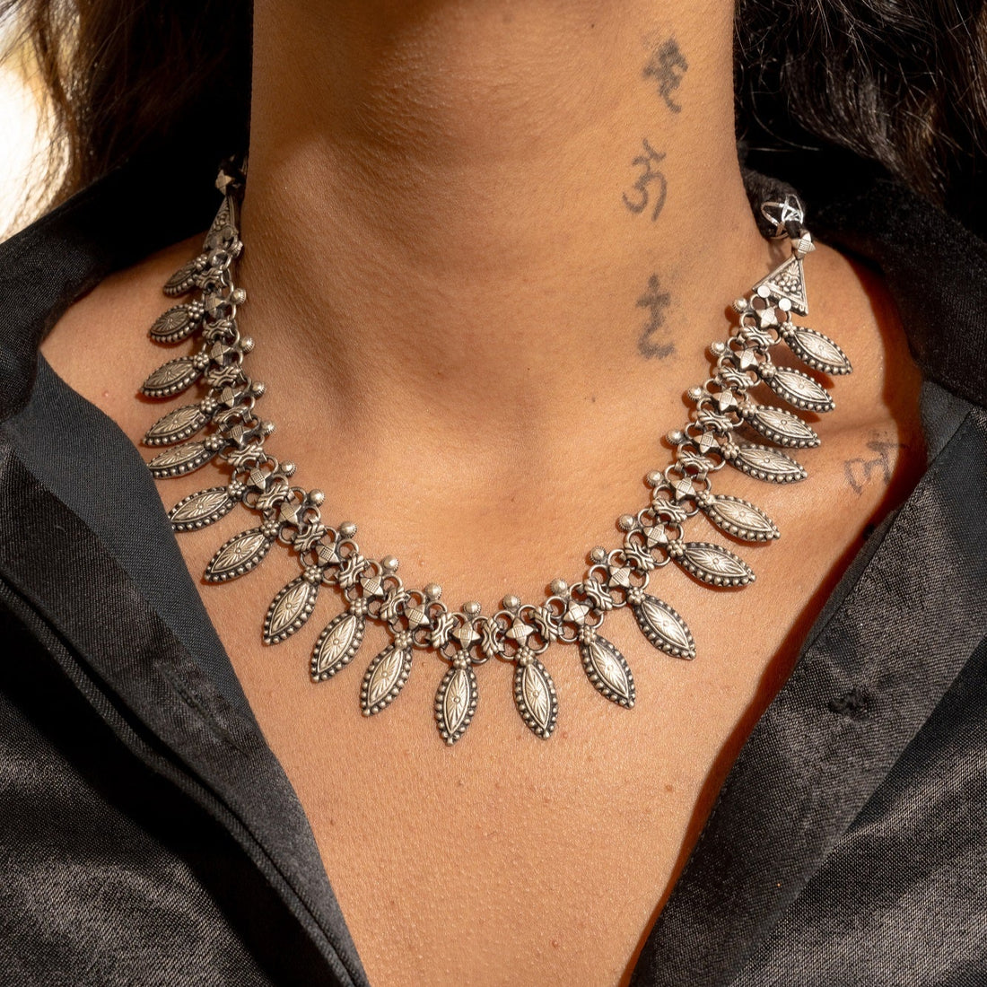 Rangrez Silver Oxidised Necklace Set