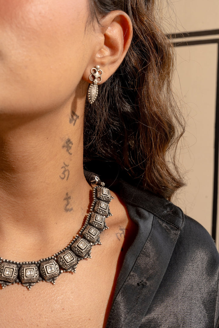 Dhoop Silver Oxidised Tribal Necklace Set