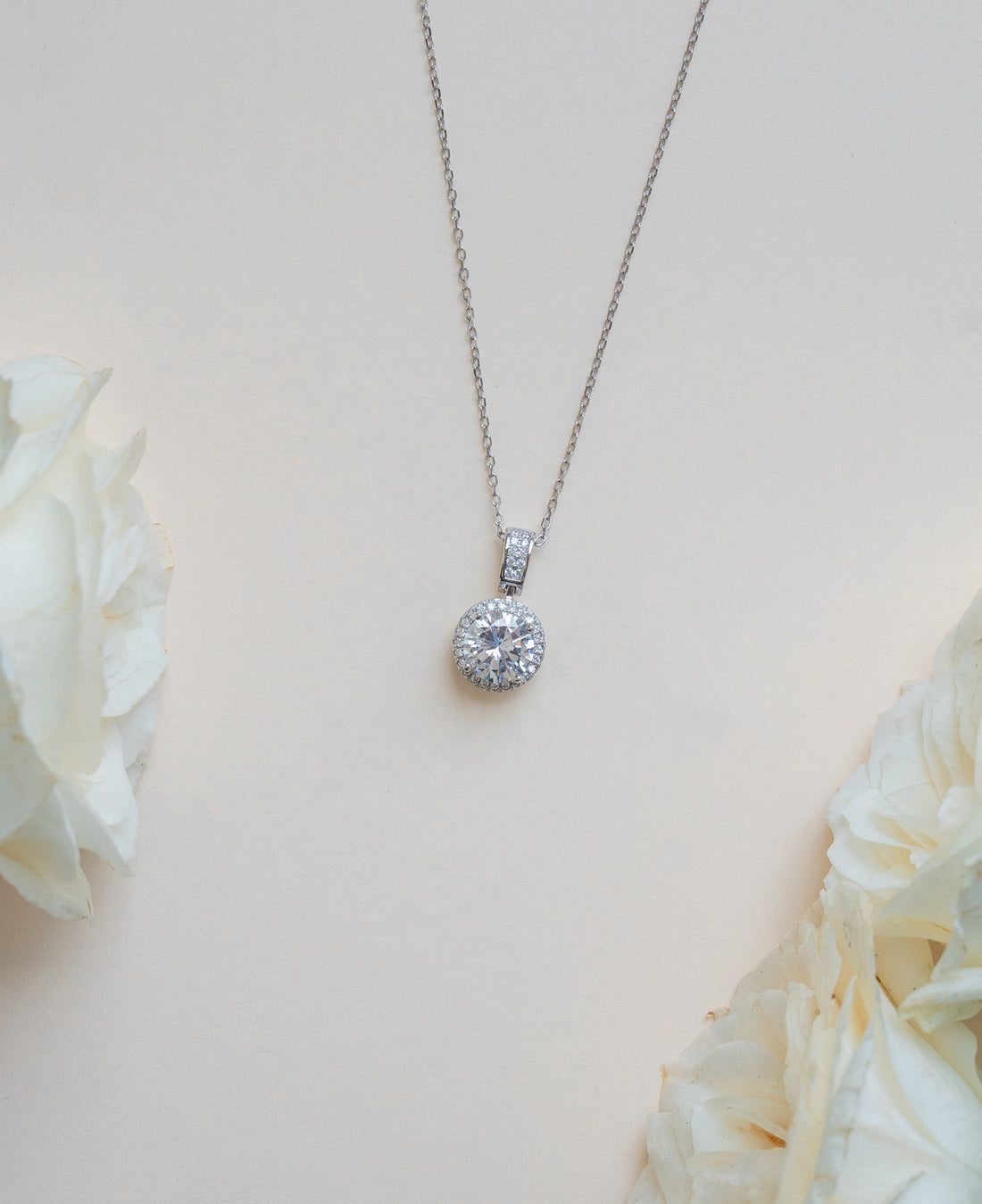 Round Cut CZ Charm Sterling Silver Chain Pendant