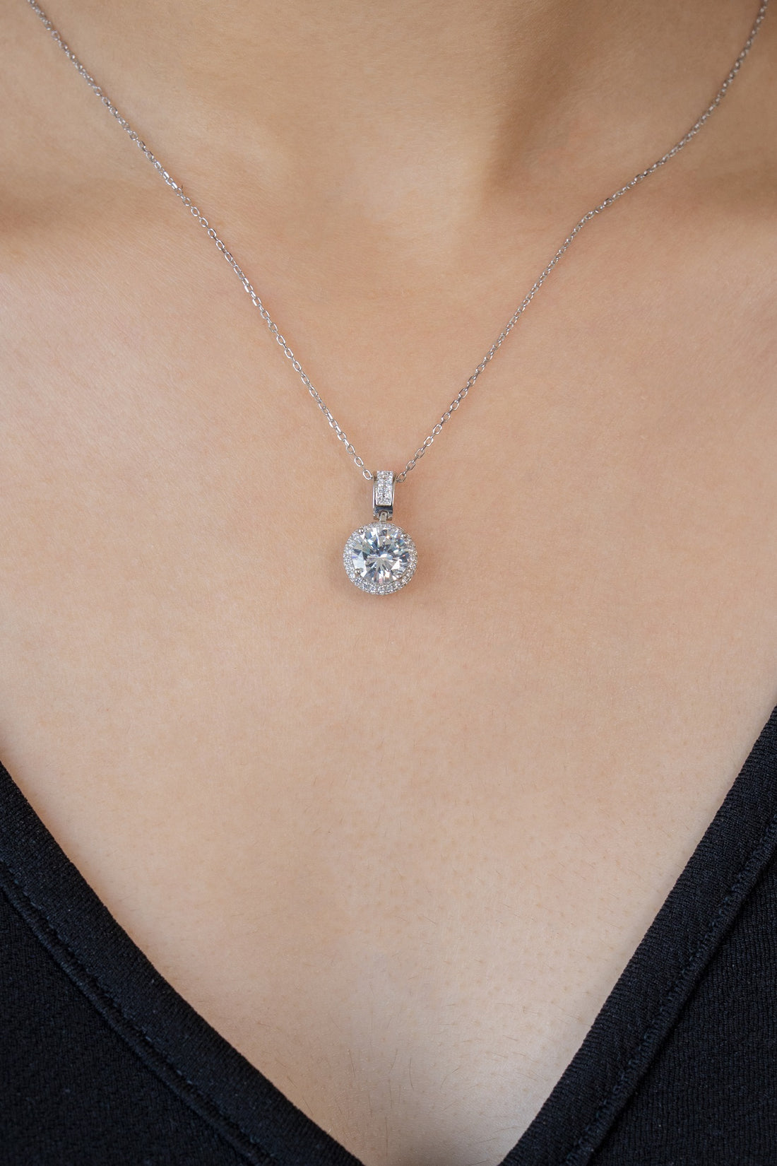 Round Cut CZ Charm Sterling Silver Chain Pendant