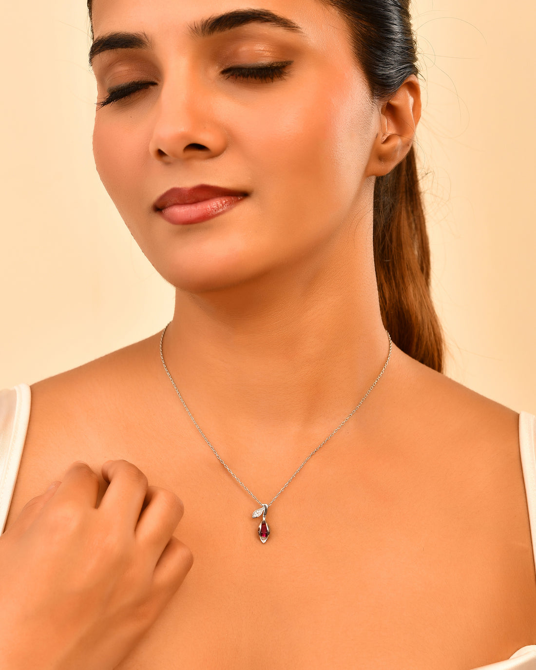 Rose Petal Drop Sterling Silver Chain Pendant