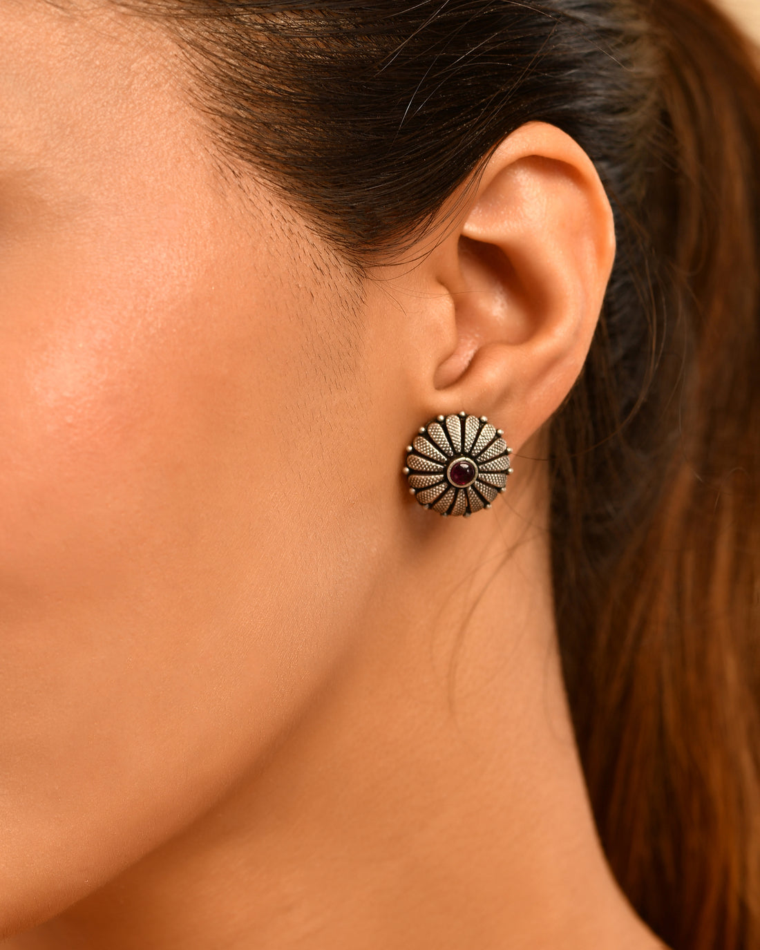 Riwaayat Pink Flora Oxidised Ear Stud