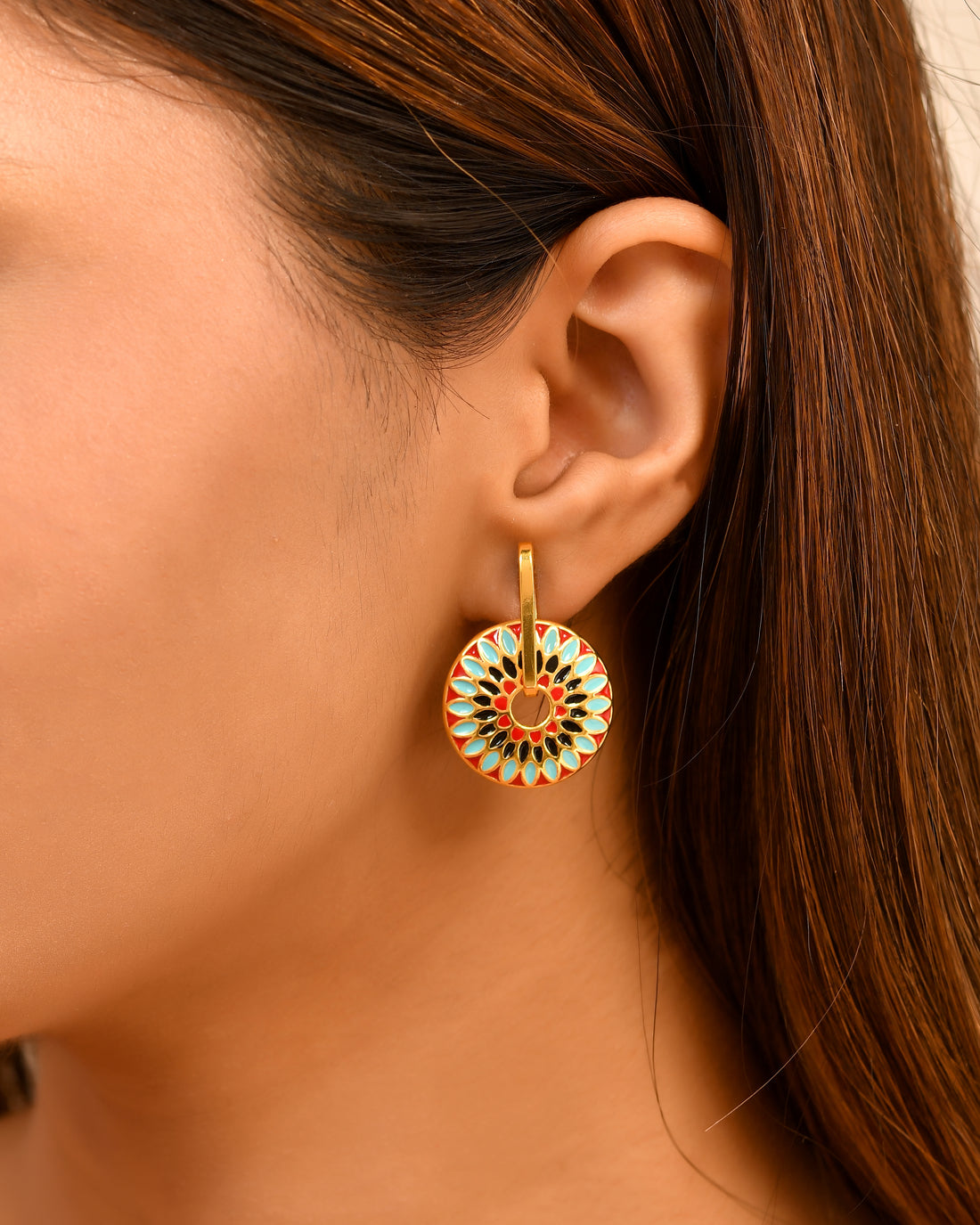 Anaya Enamel Gold Plated Silver Hoop Earrings