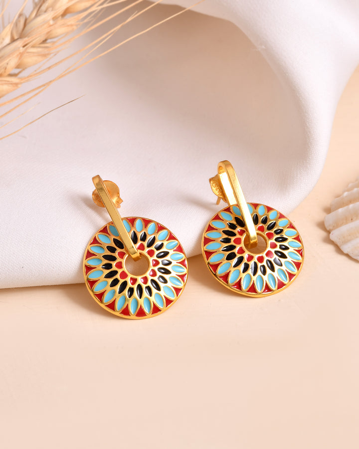 Anaya Enamel Gold Plated Silver Hoop Earrings