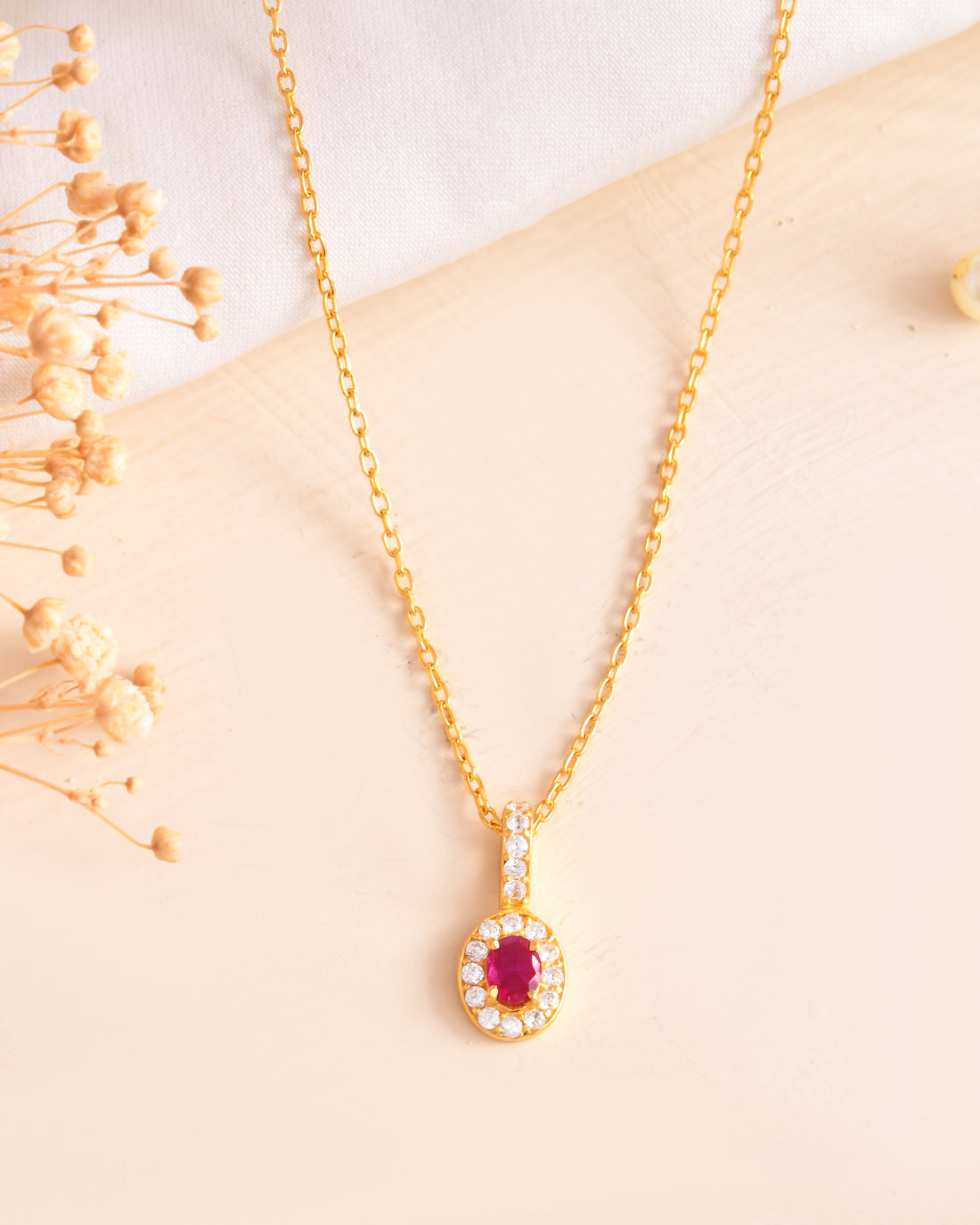 Ruby Royale Gold Plated Sterling Silver Chain Pendant