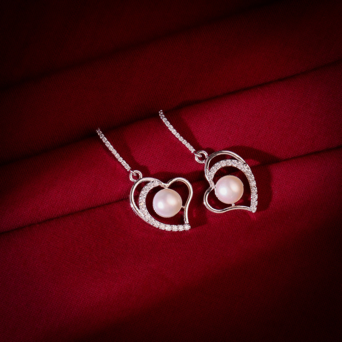 Twin Heart Pearl Earrings