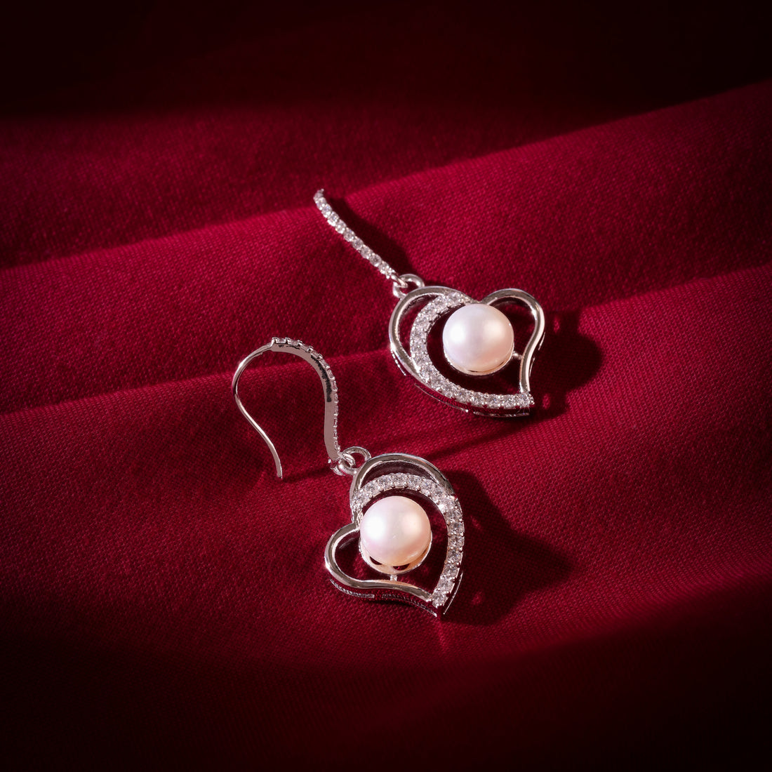 Twin Heart Pearl Earrings