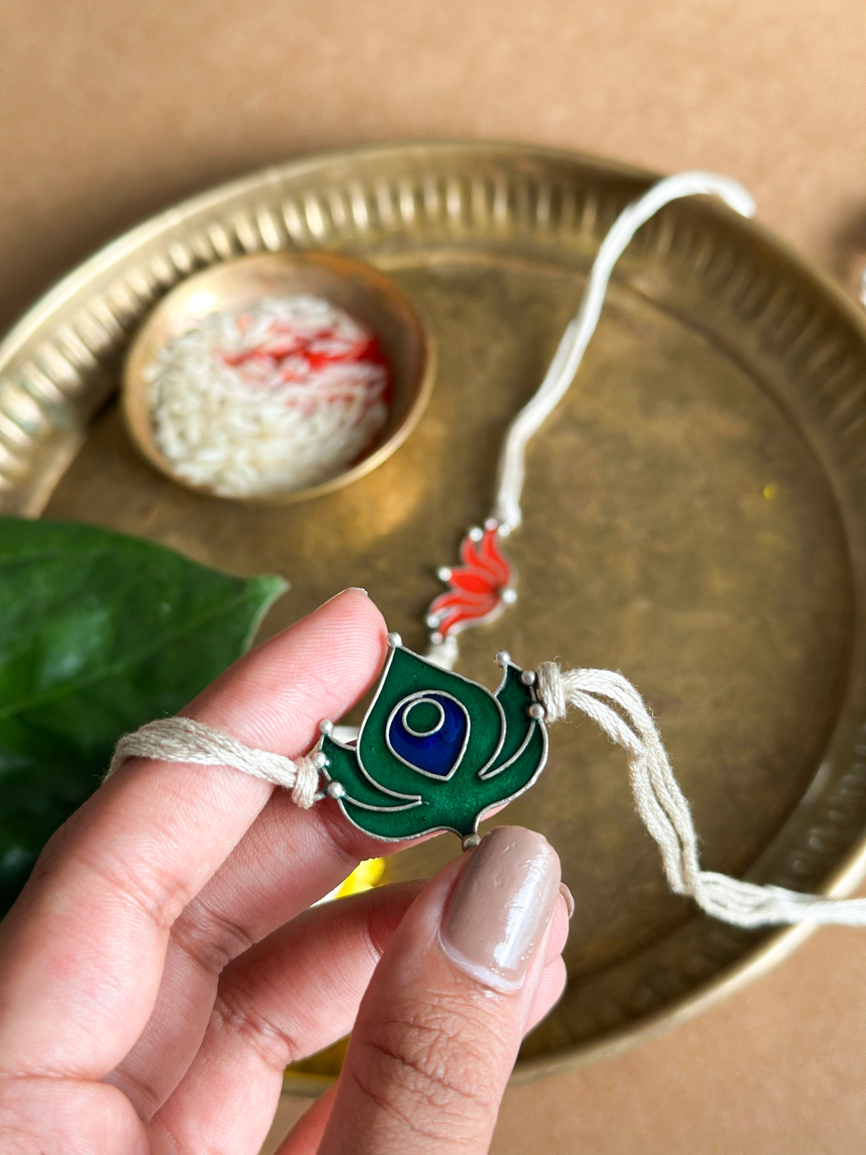Meenakaari Morepankh Silver Rakhi