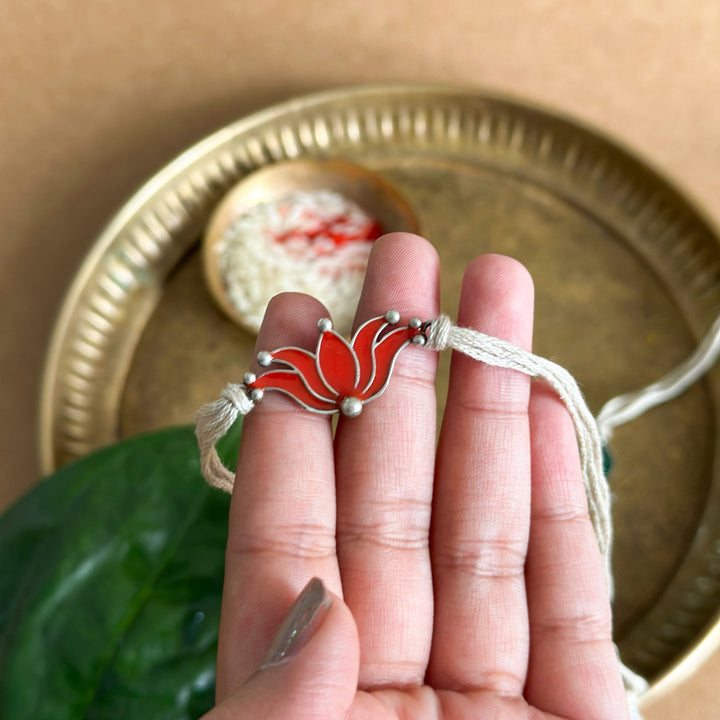 Meenakaari Lotus Silver Rakhi