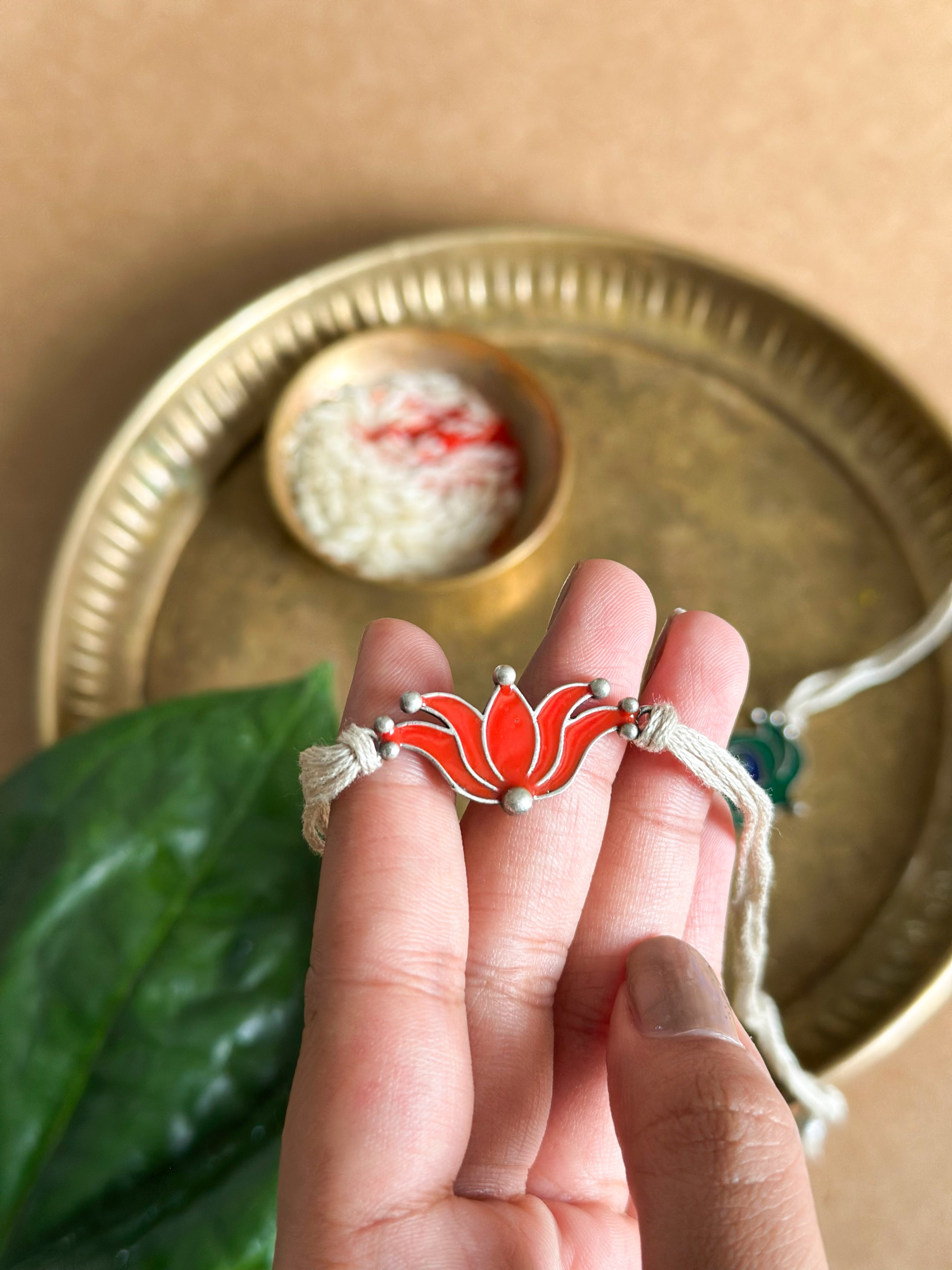 Meenakaari Lotus Silver Rakhi
