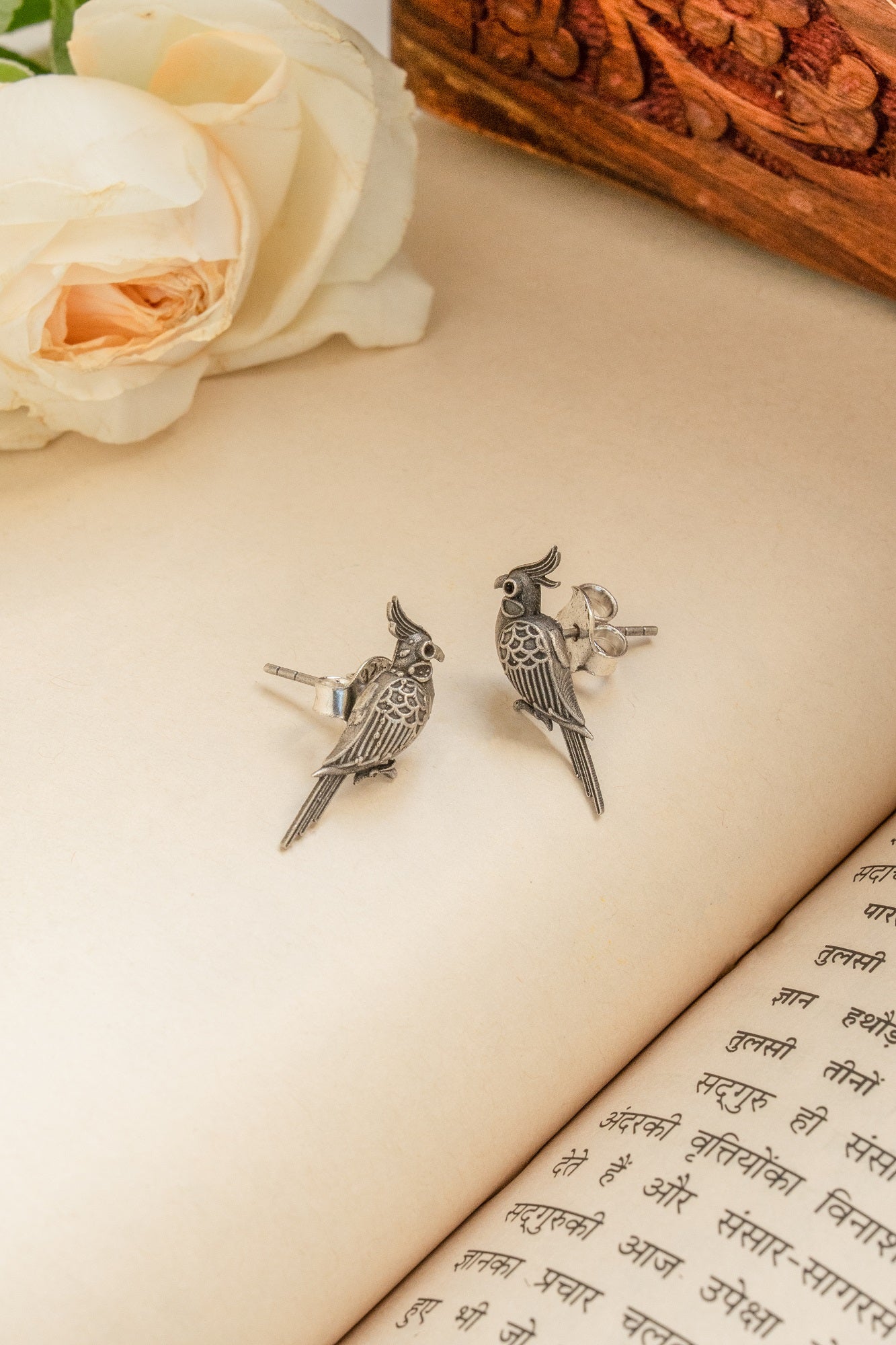 Heritage Parrot Silver Oxidised Stud Earring