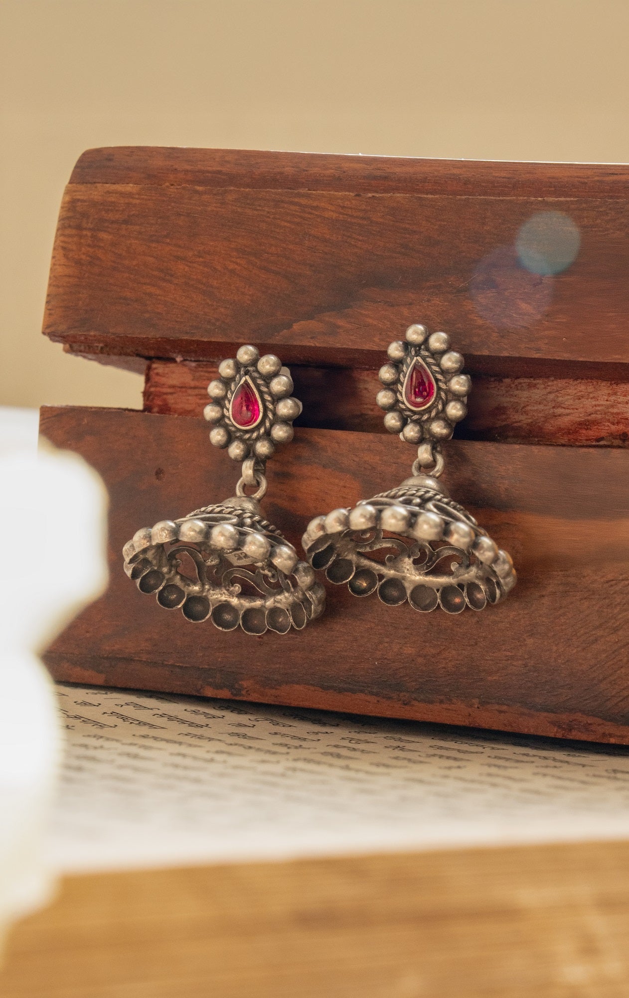 Mehfil String Oxidised Silver Jhumki