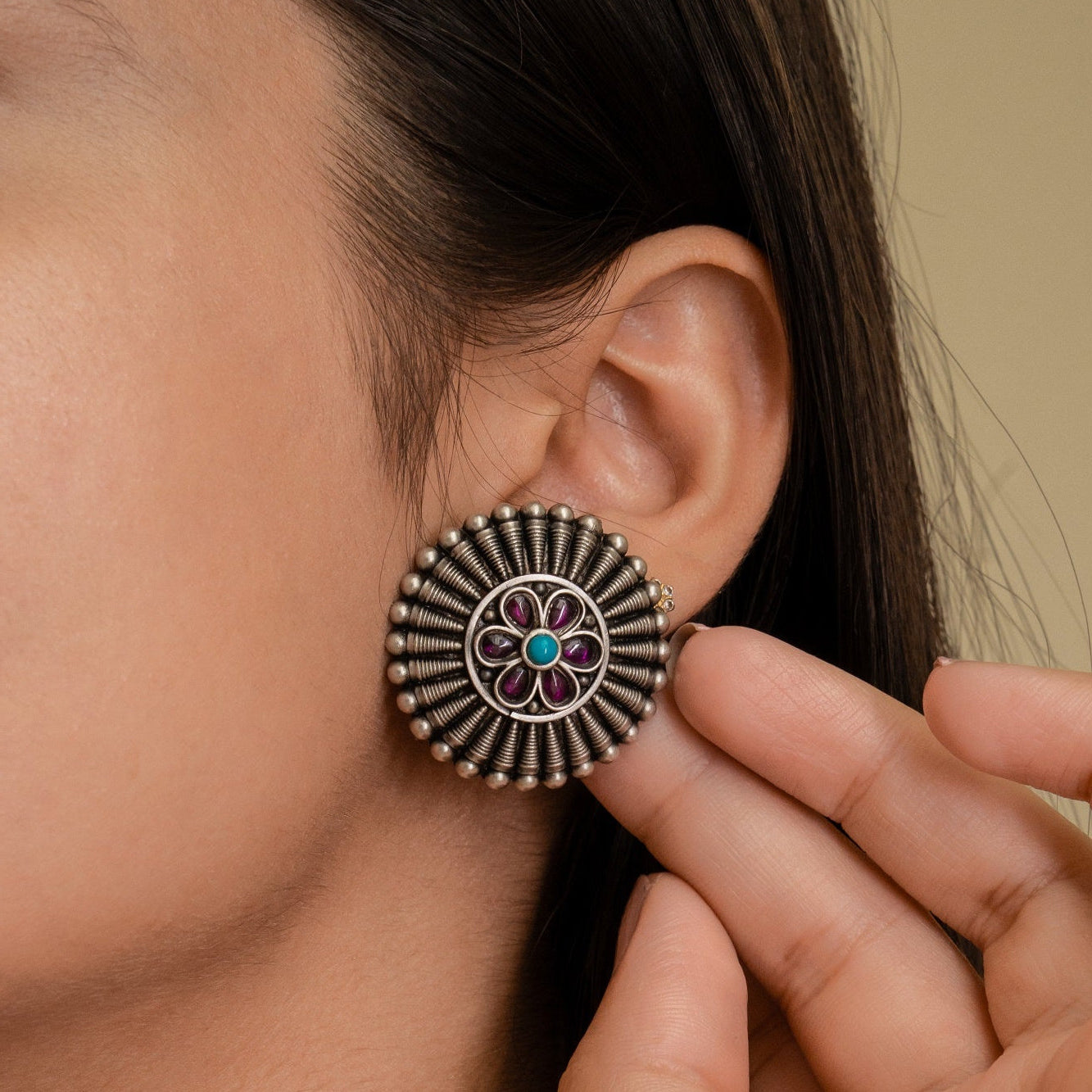 Falak Silver Oxidised Earring