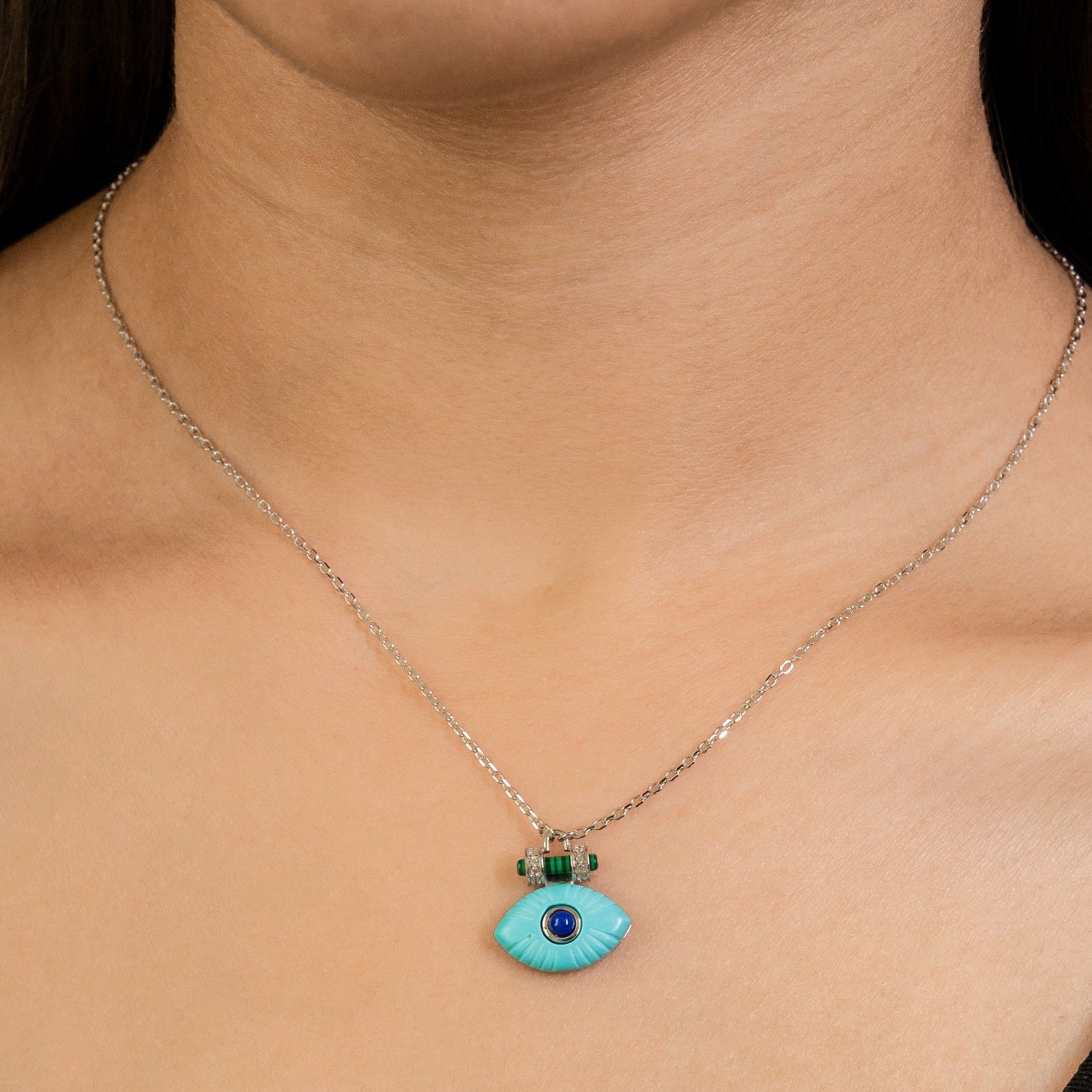 Zefra Evil Eye Sterling Silver Pendant Set