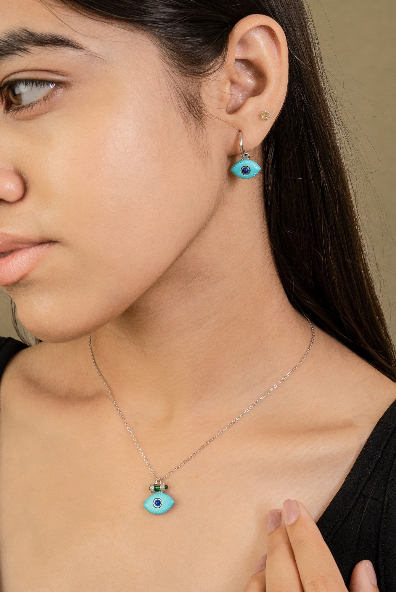 Zefra Evil Eye Sterling Silver Pendant Set