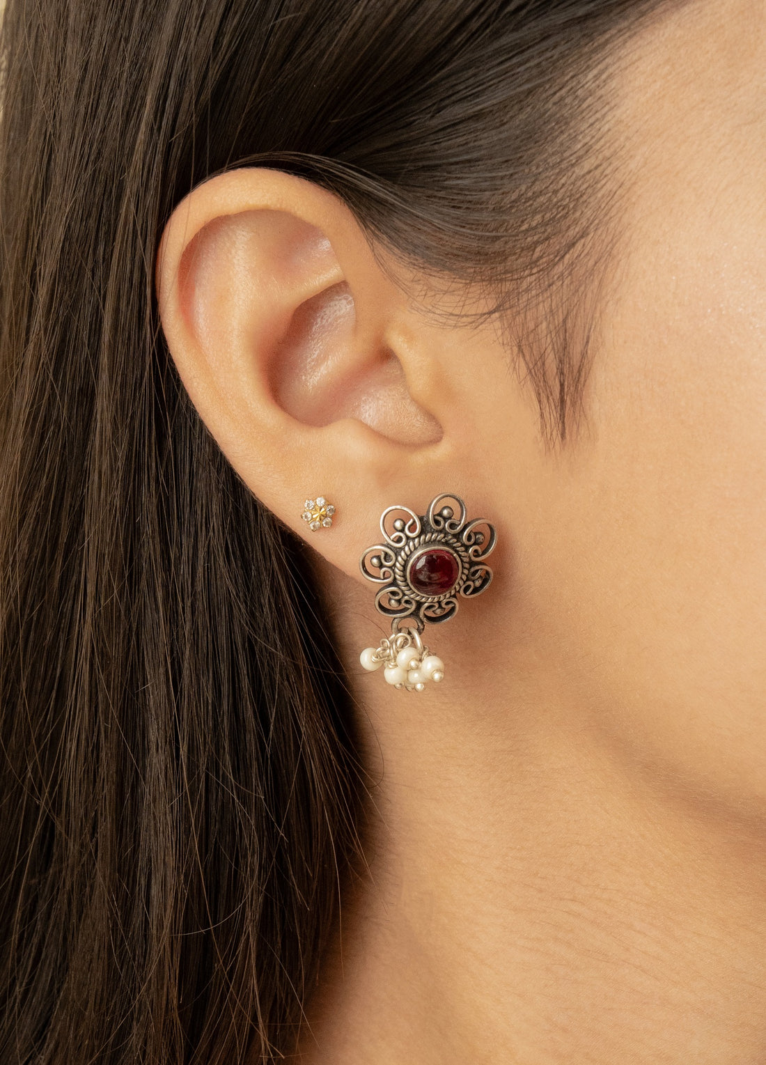 Prampra Oxidised Silver Stud Earring