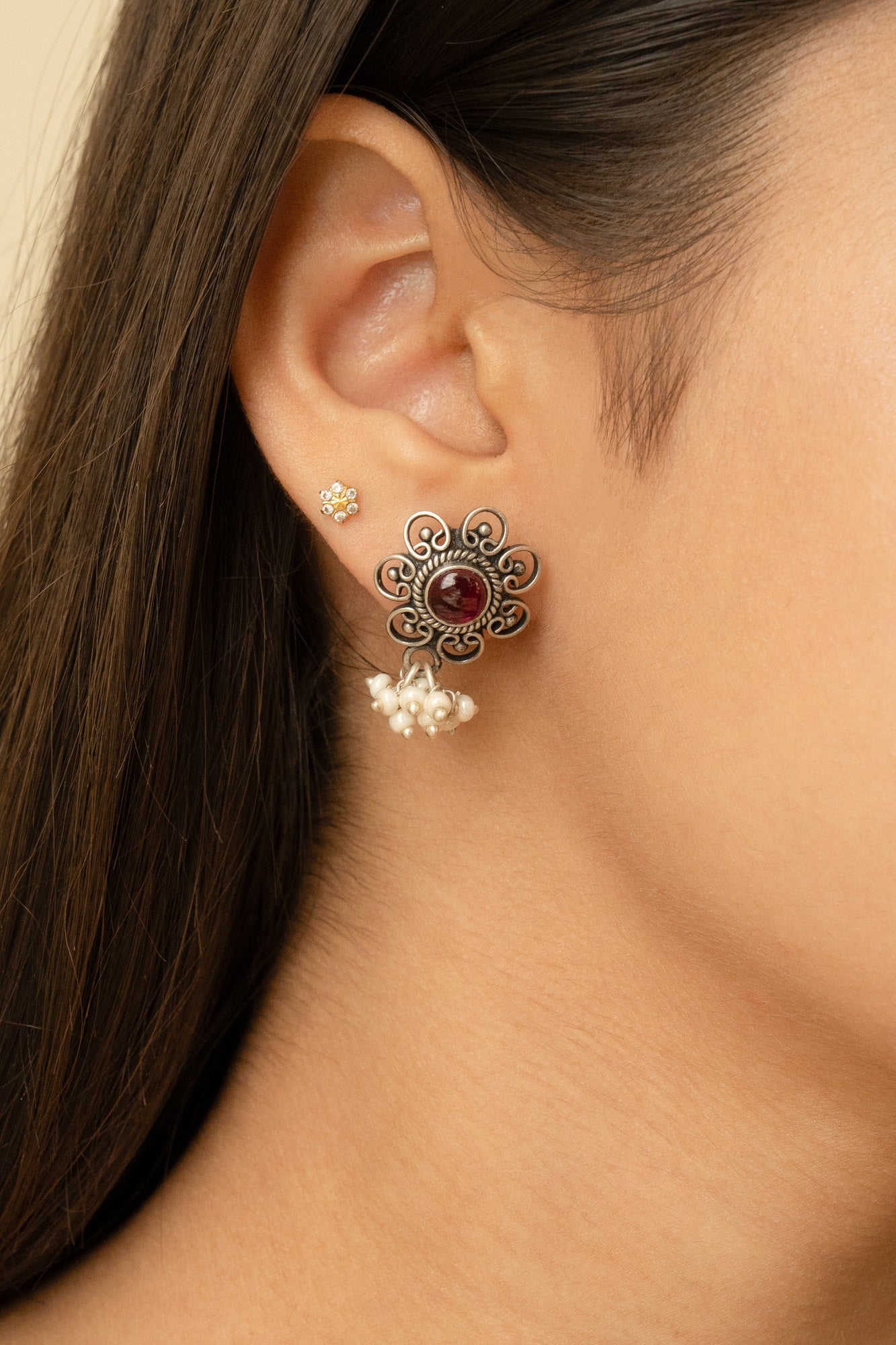 Parampara Oxidised Silver Stud Earring