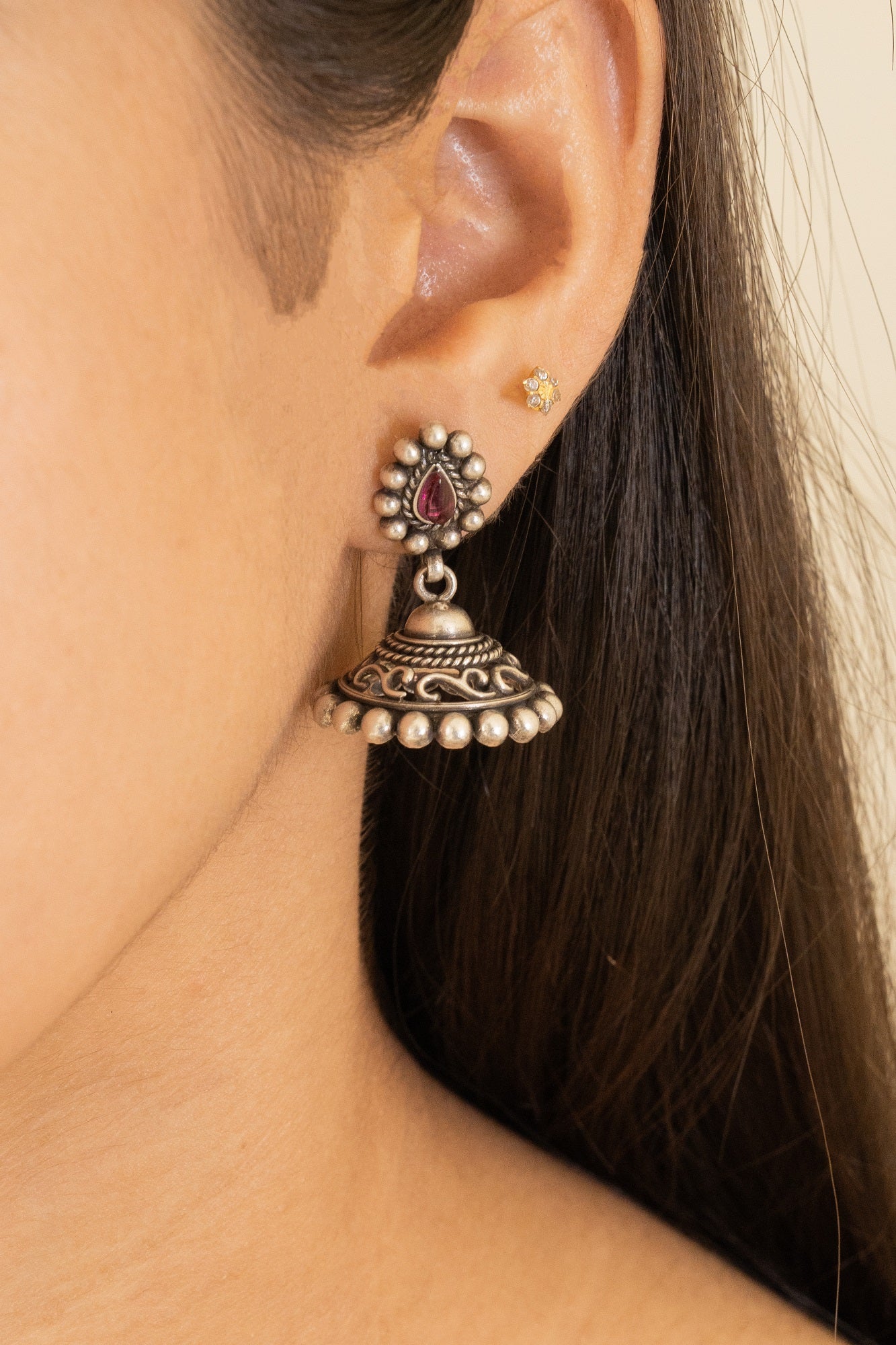 Mehfil String Oxidised Silver Jhumki