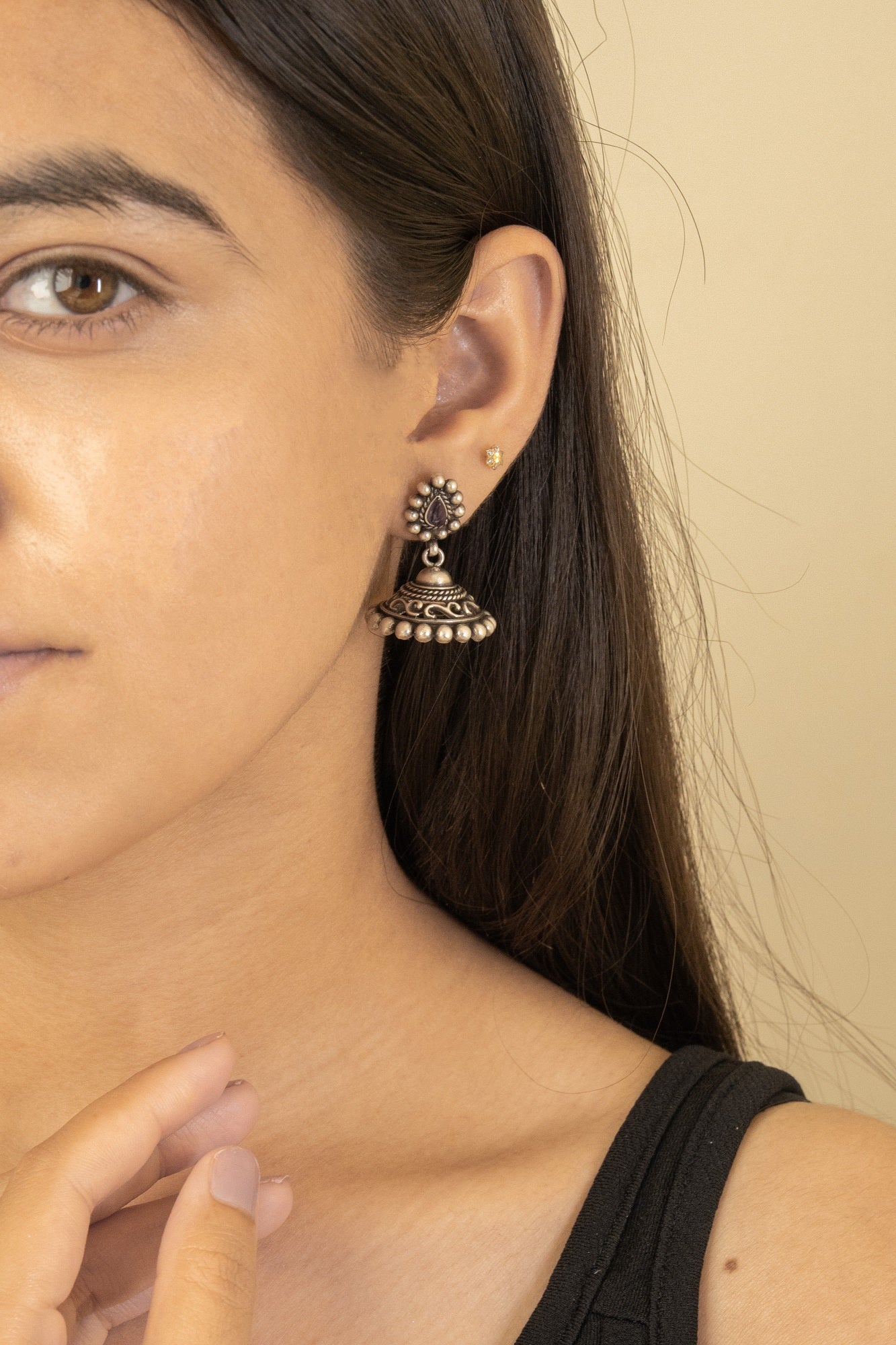 Mehfil String Oxidised Silver Jhumki