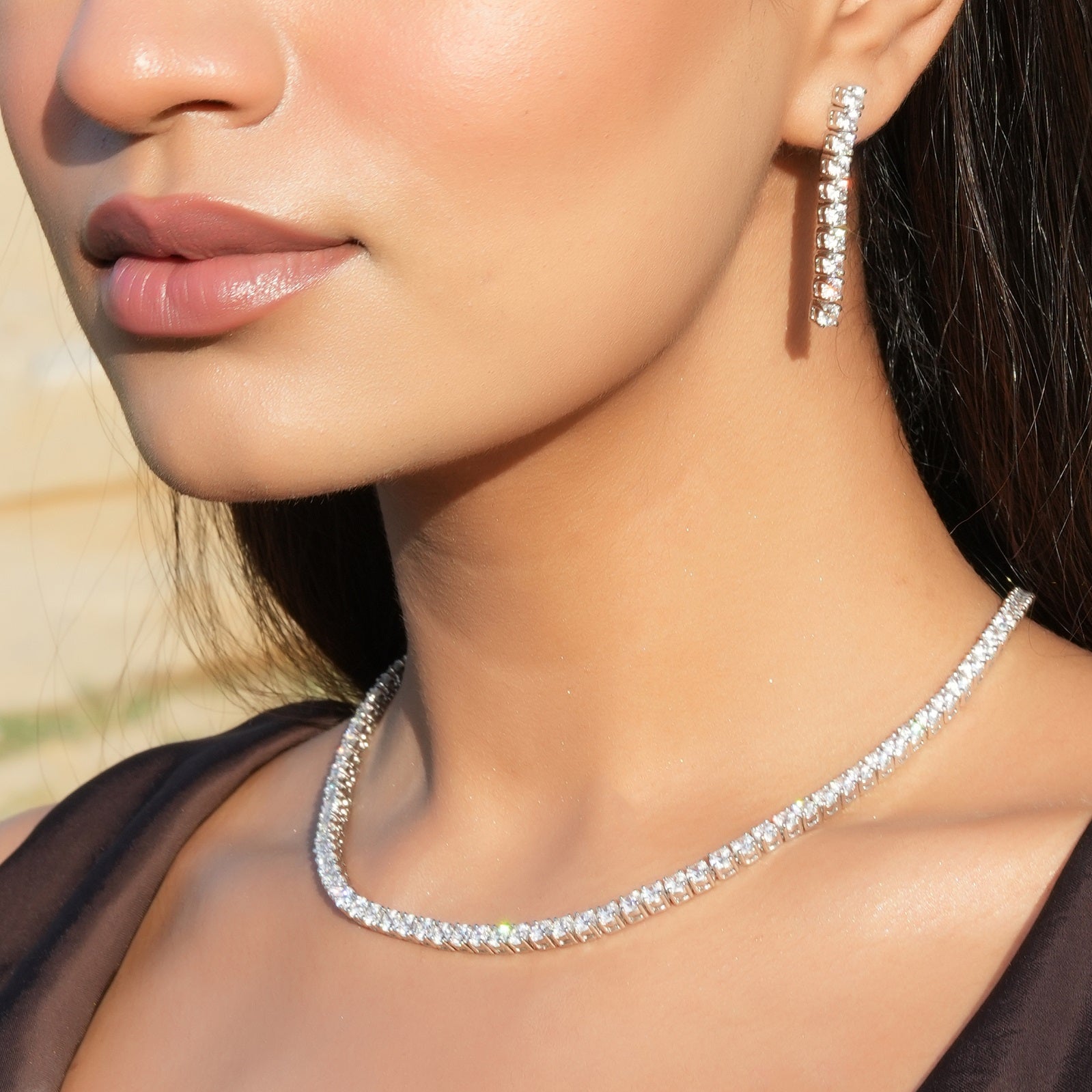 Kiara Tennis sterling Silver swarovski Necklace set