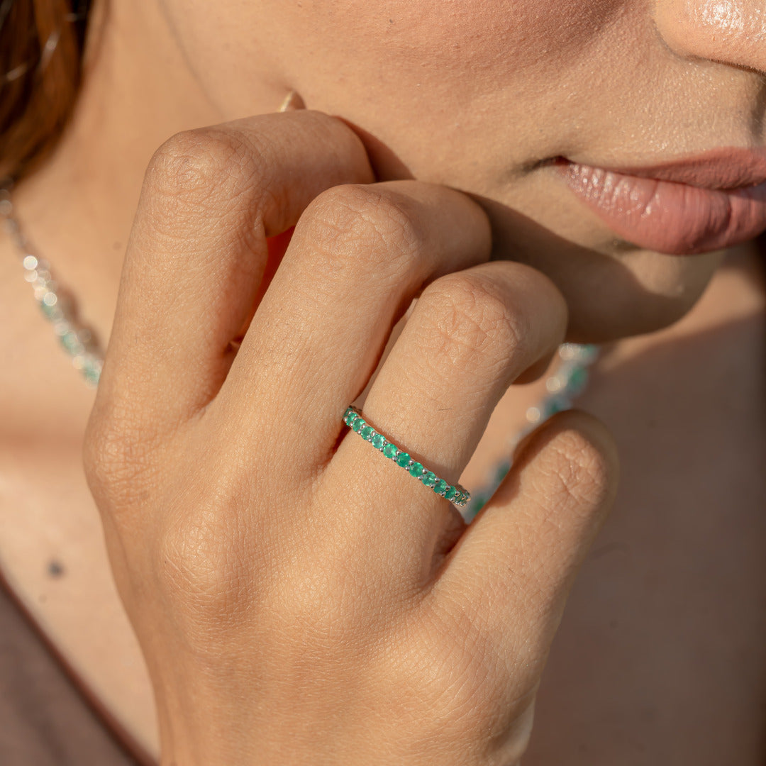 Nia Green Onyx Silver Band Ring