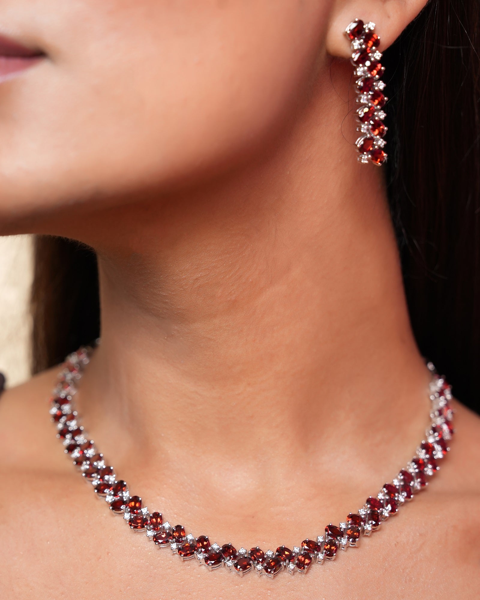 Amara Sterling Silver Garnet Necklace Set