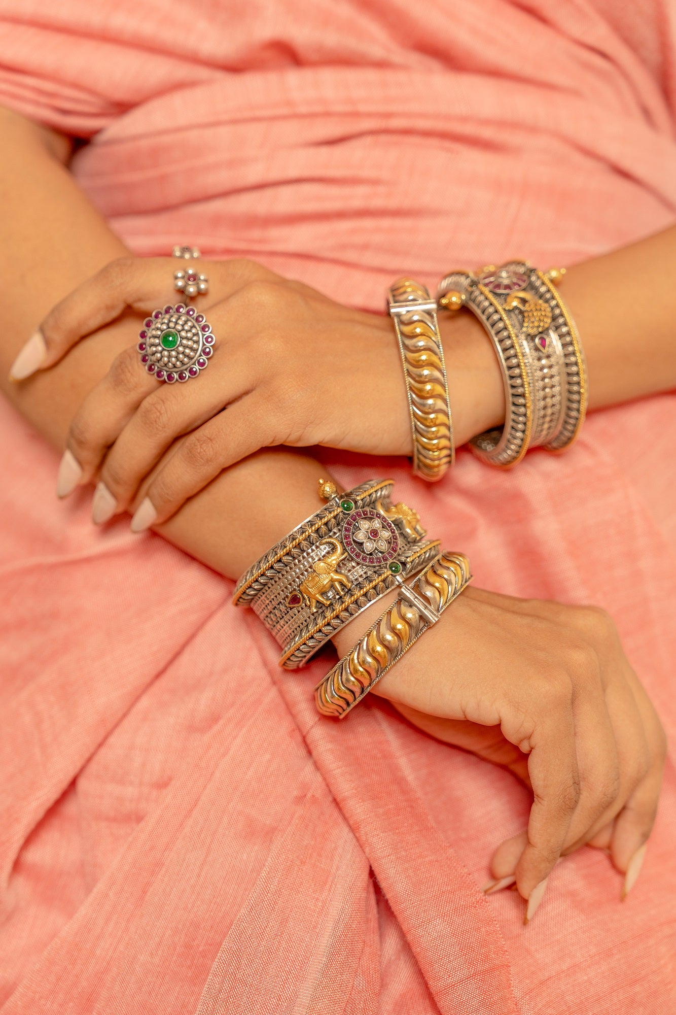 Pavitra Golden Touch Silver Bangle