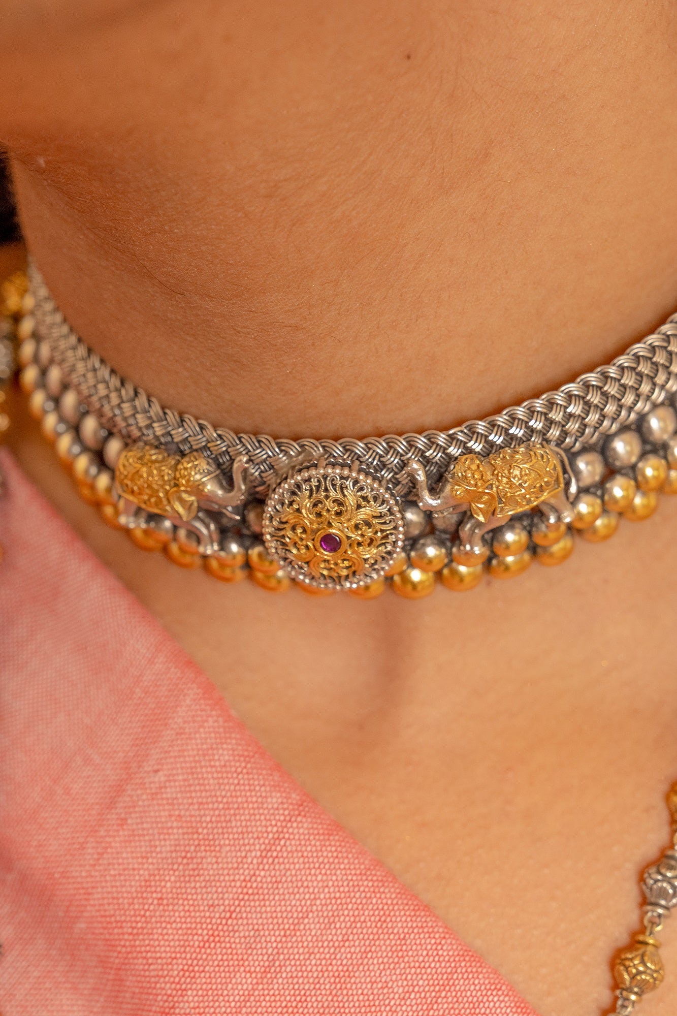 Yamini silver oxidised With Touch Of Gold Necklace