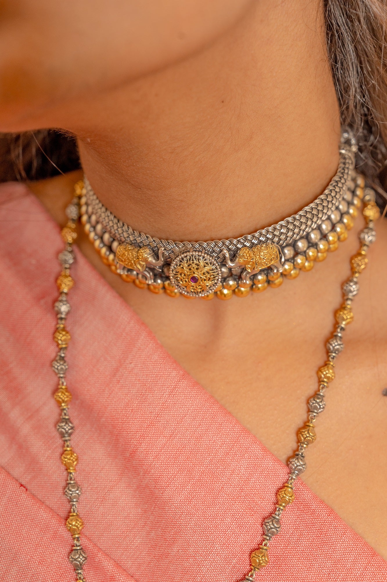 Yamini silver oxidised With Touch Of Gold Necklace