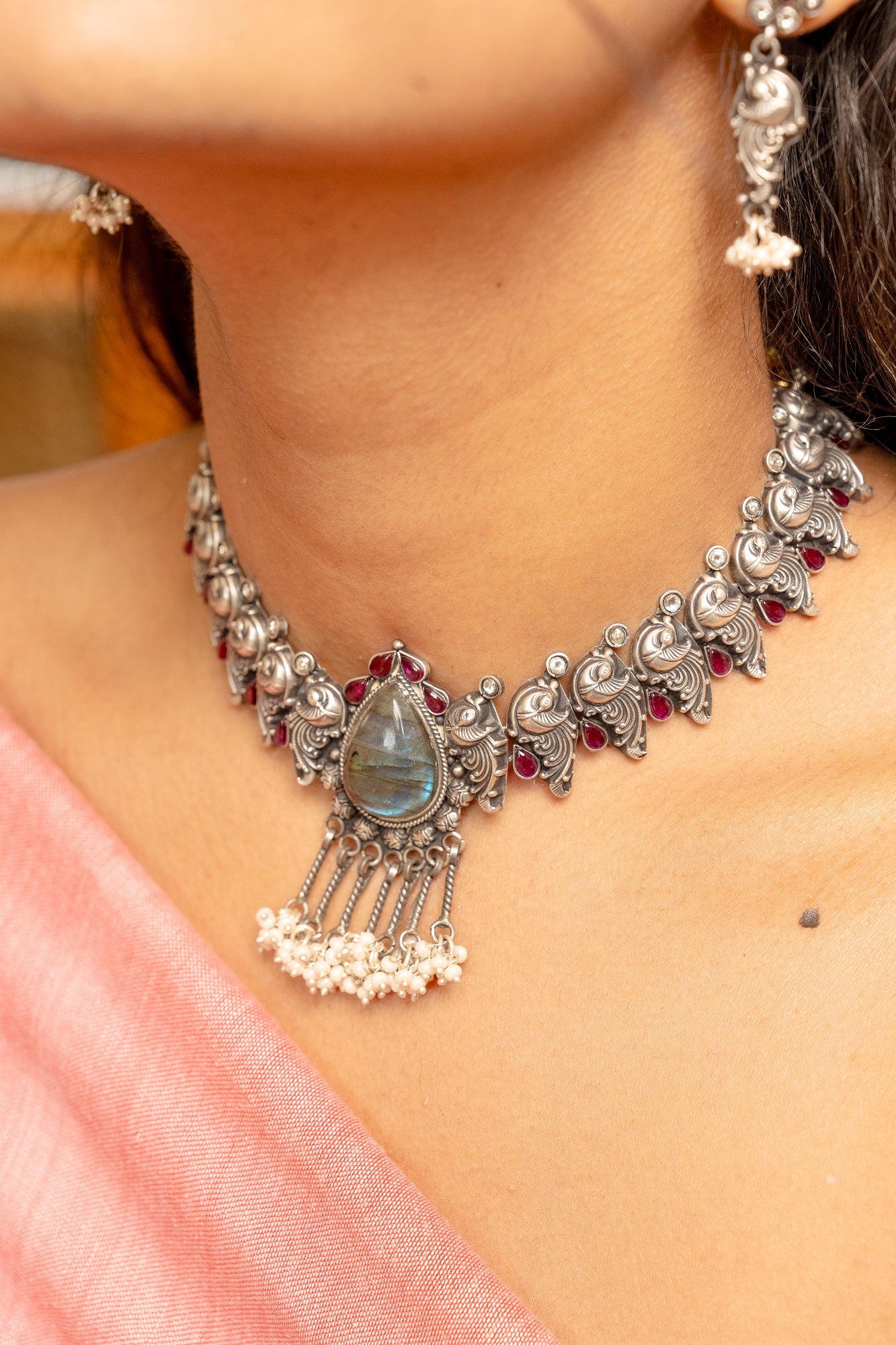 Amrapali Silver Oxidised Necklace Set