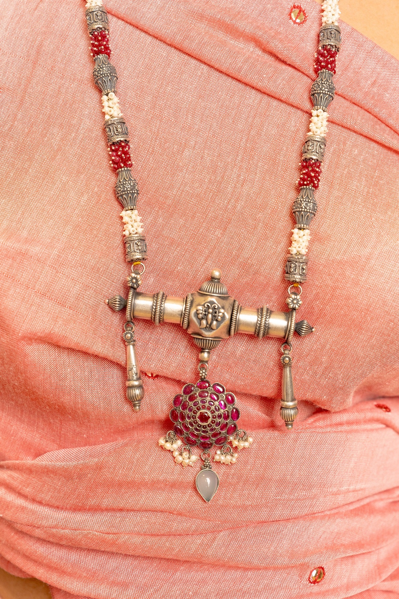 Grishma Oxidised Silver Traditional Long Necklace