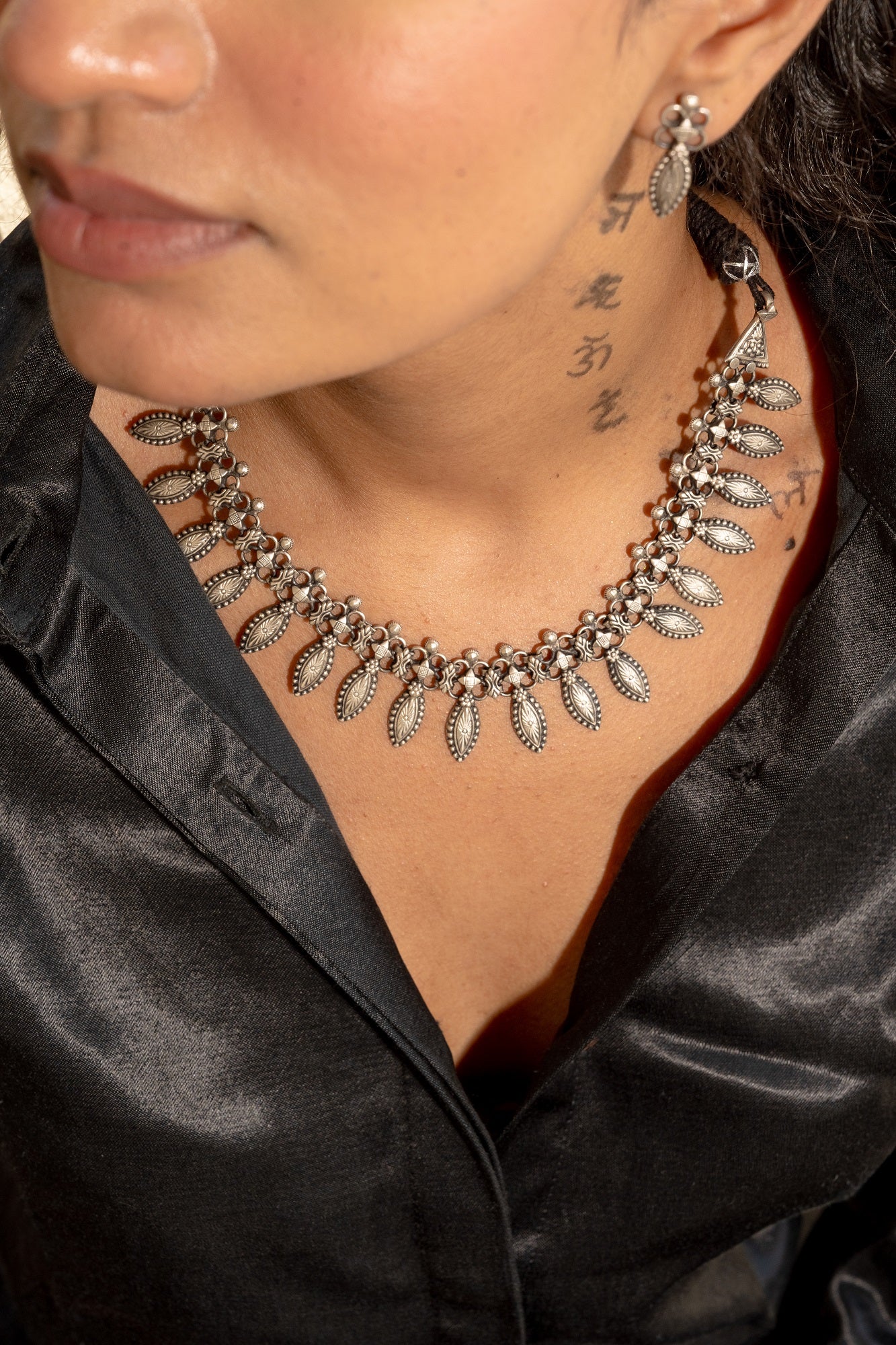 Rangrez Silver Oxidised Necklace Set