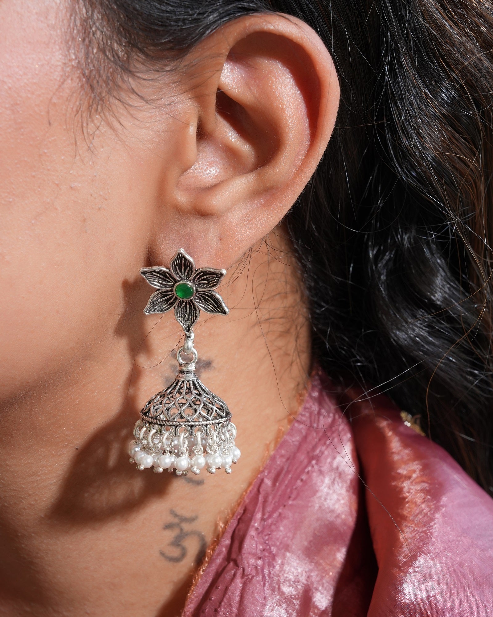 Ishana Silver Jhumka