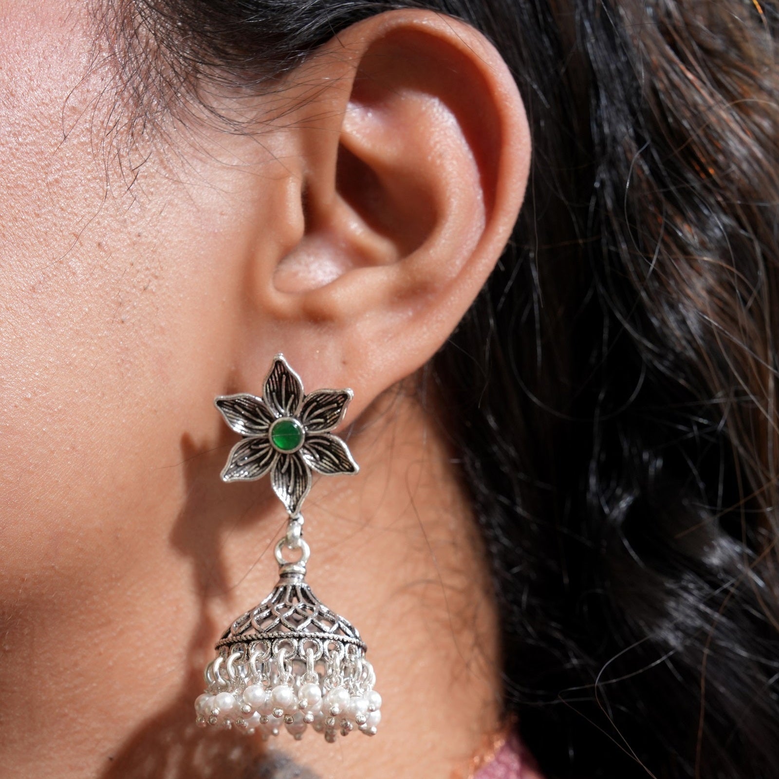 Ishana Silver Jhumka