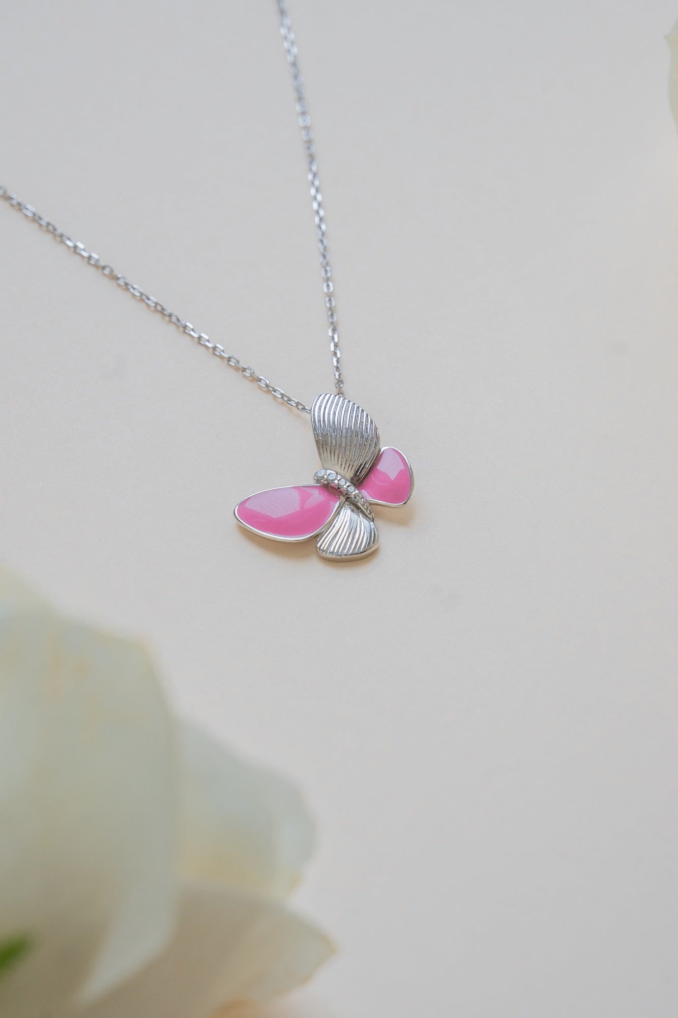 Jazzin Butterfly Enamel Sterling silver Chain Pendant