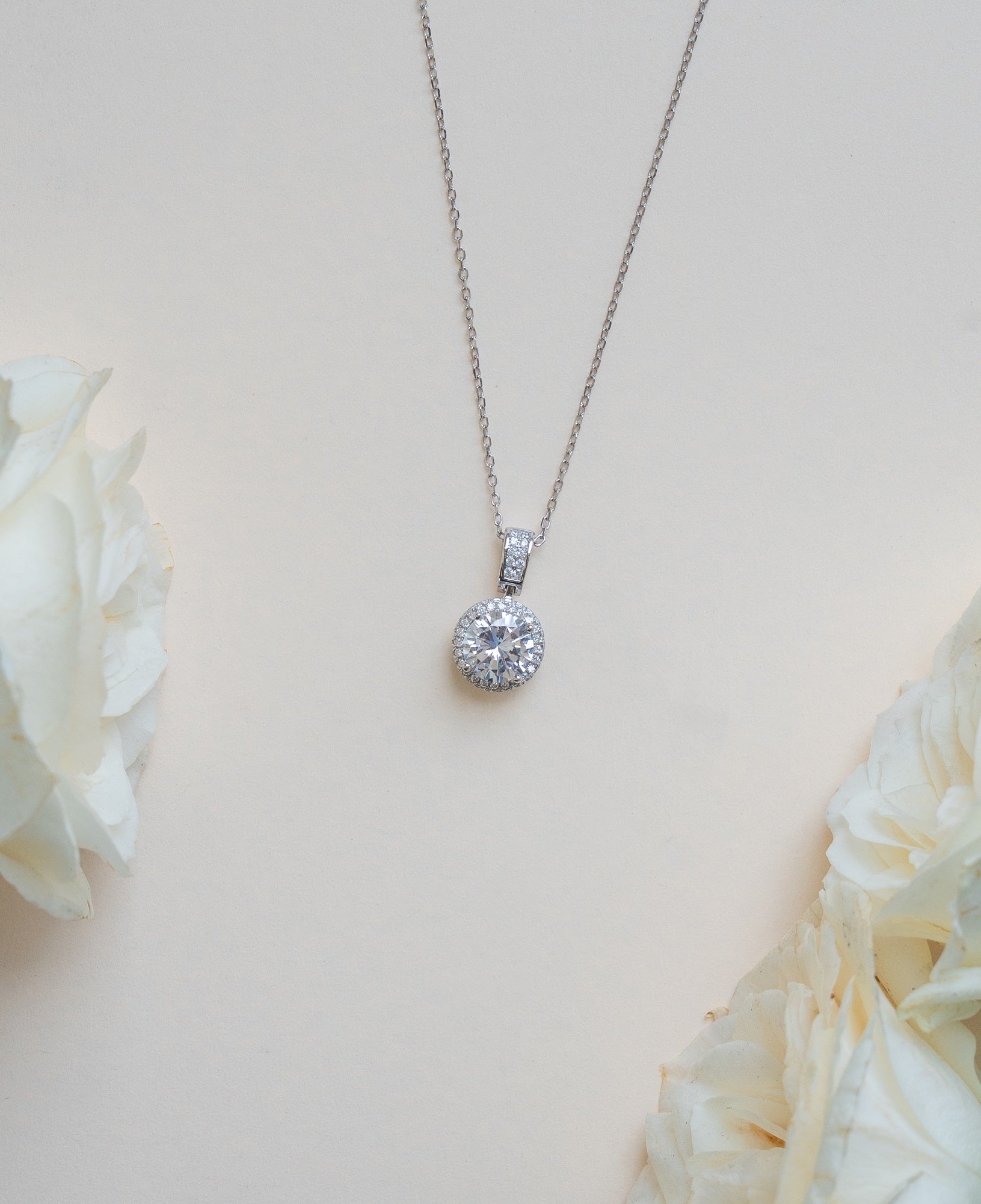 Round Cut CZ Charm Sterling Silver Chain Pendant