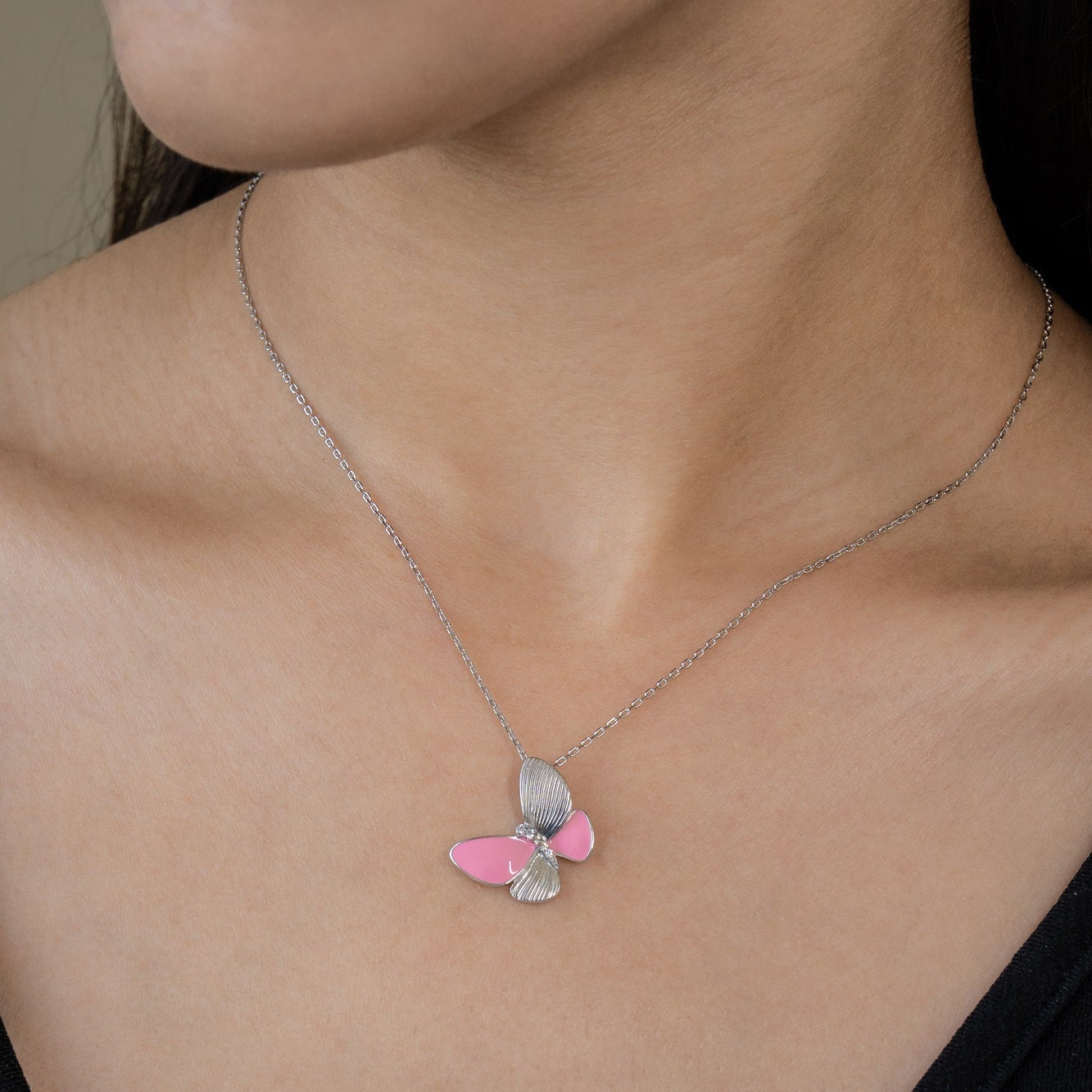 Jazzin Butterfly Enamel Sterling silver Chain Pendant