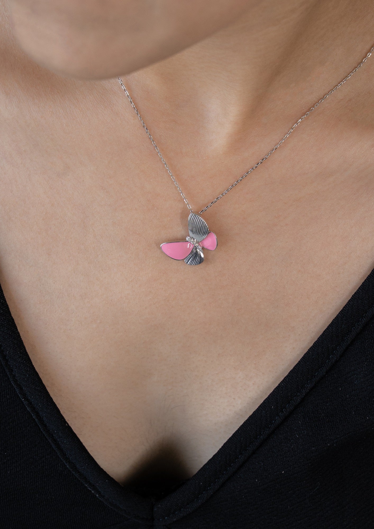 Jazzin Butterfly Enamel Sterling silver Chain Pendant