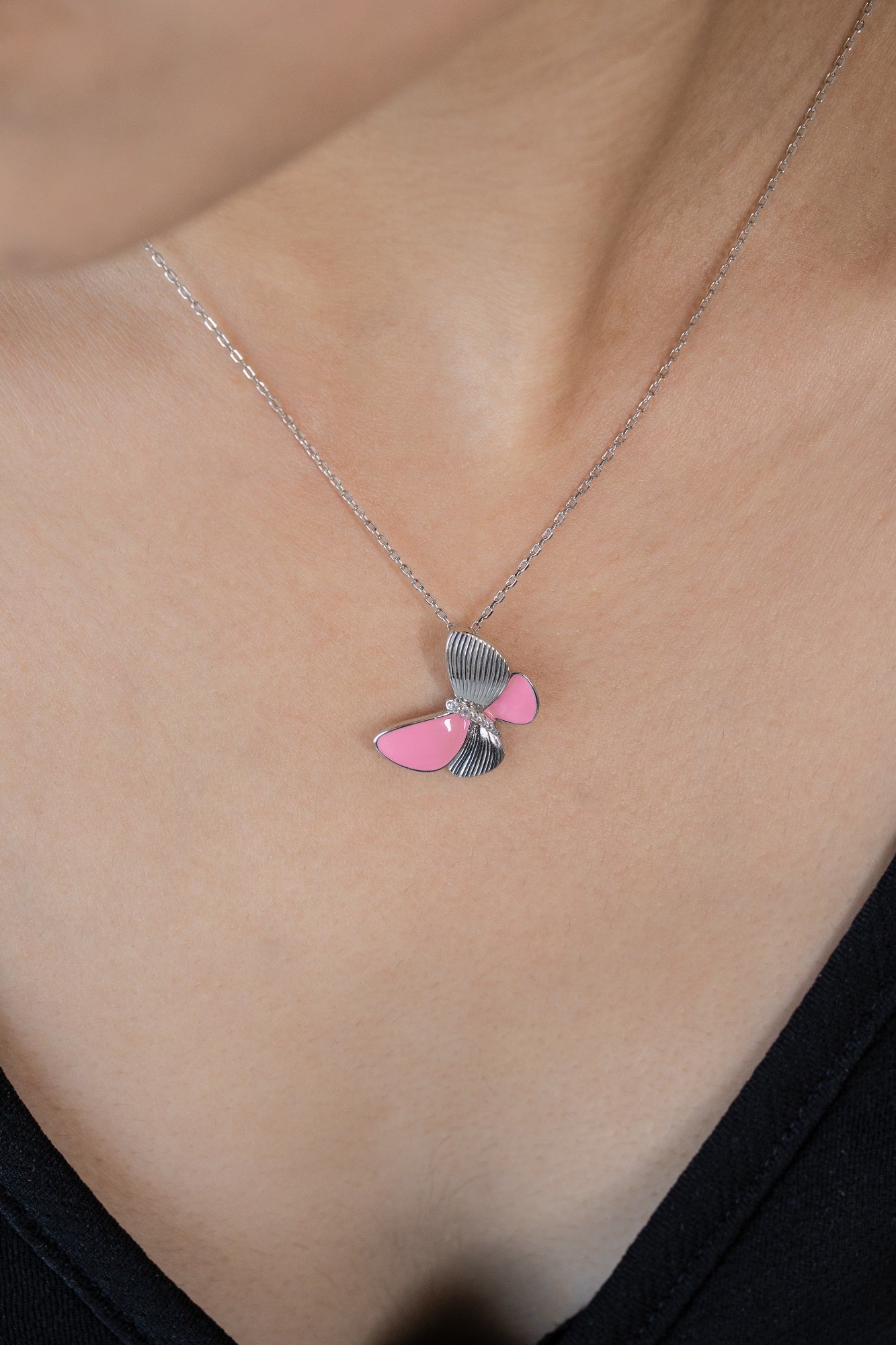 Jazzin Butterfly Enamel Sterling silver Chain Pendant