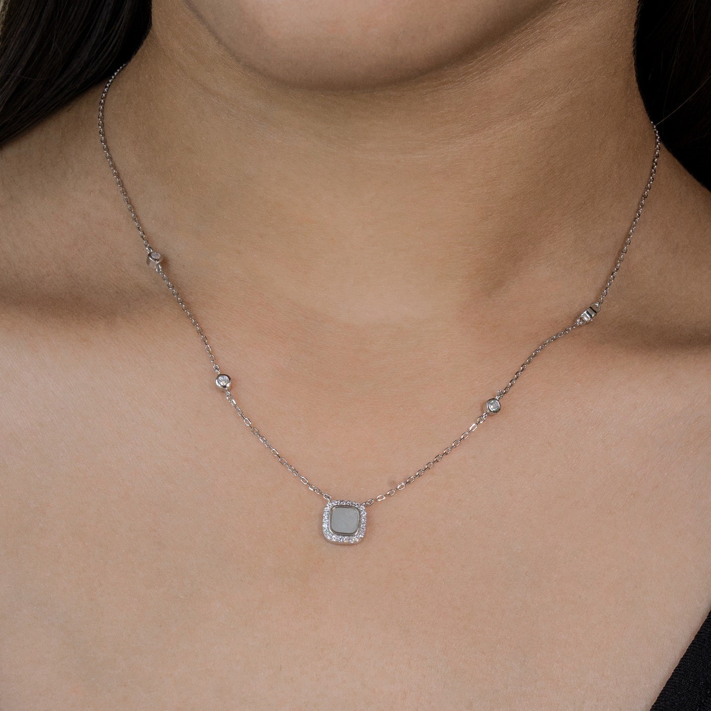 Crystal Grace Sterling Silver Chain Pendant Set