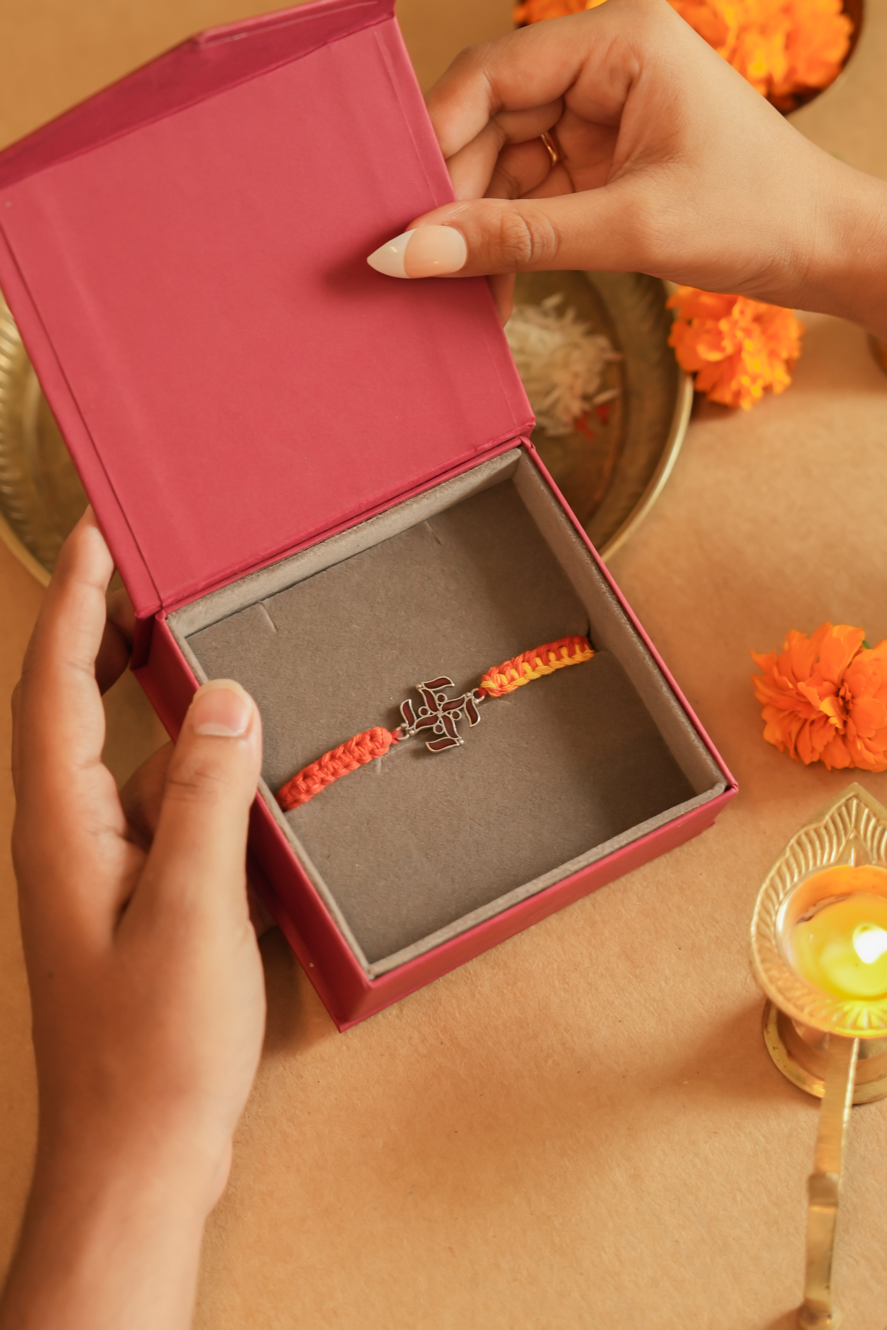 Swastik Enamel 925 Silver Rakhi