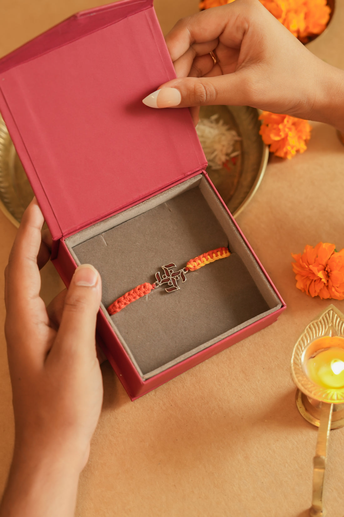 Swastik Enamel 925 Silver Rakhi